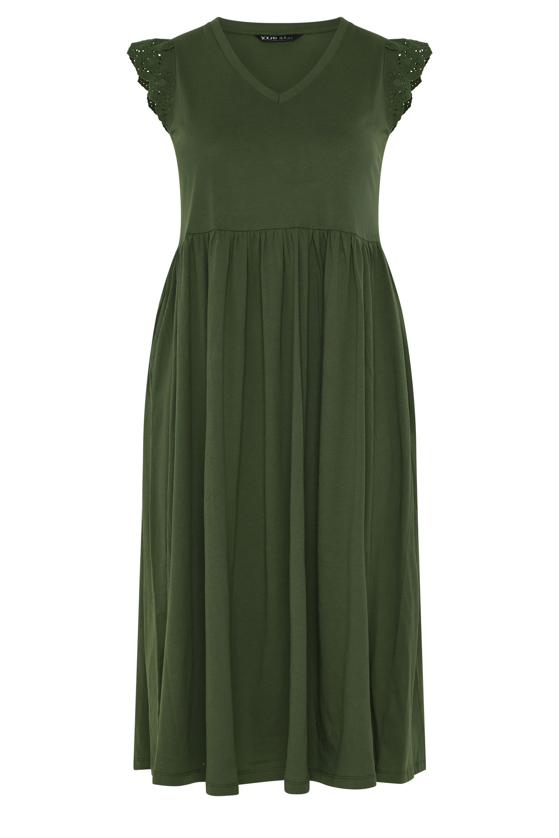 YOURS Plus Size Khaki Green Broderie Sleeve Maxi Dress | Yours Clothing 5