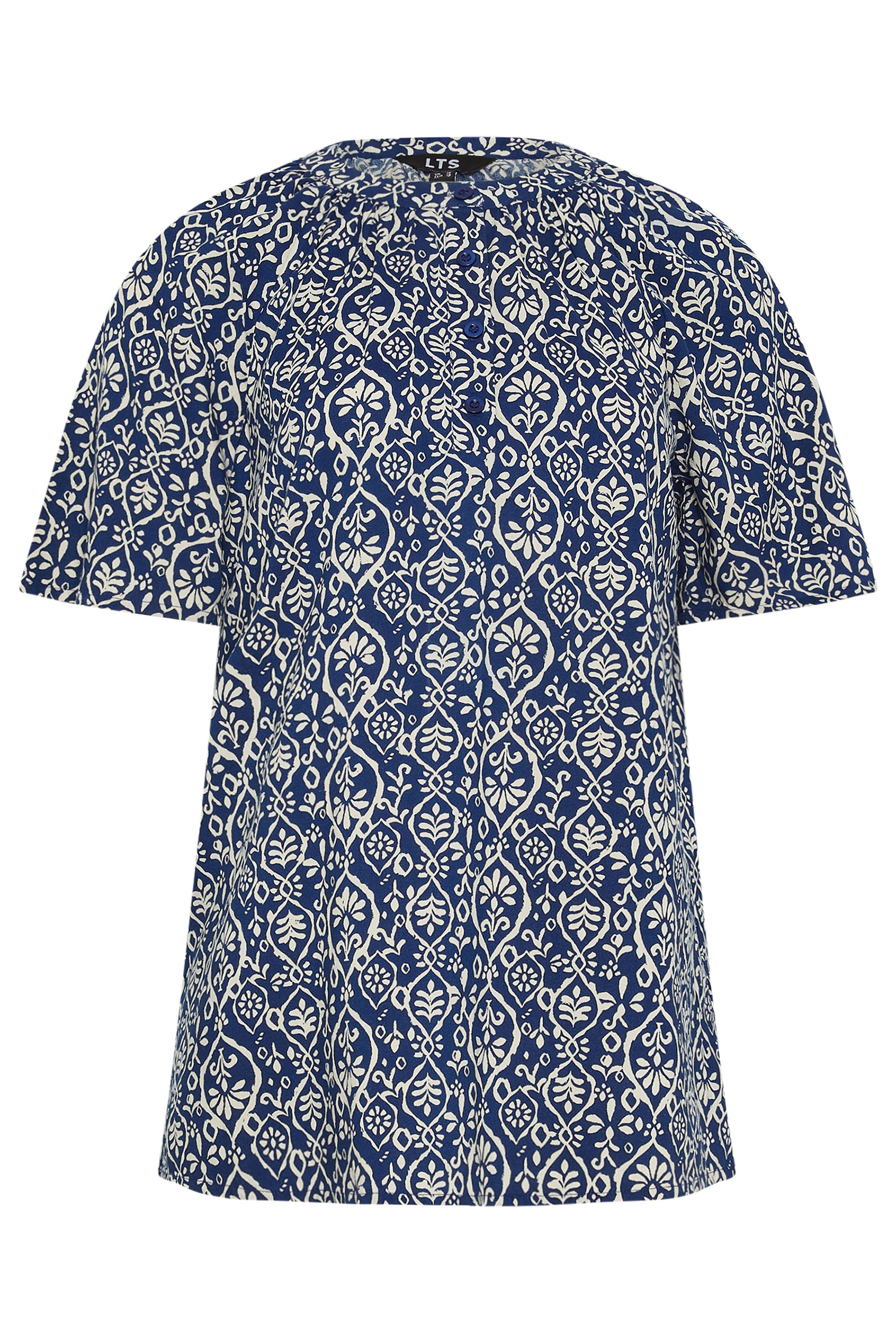 LTS Tall Navy Blue Geometric Placket Blouse | Long Tall Sally 5