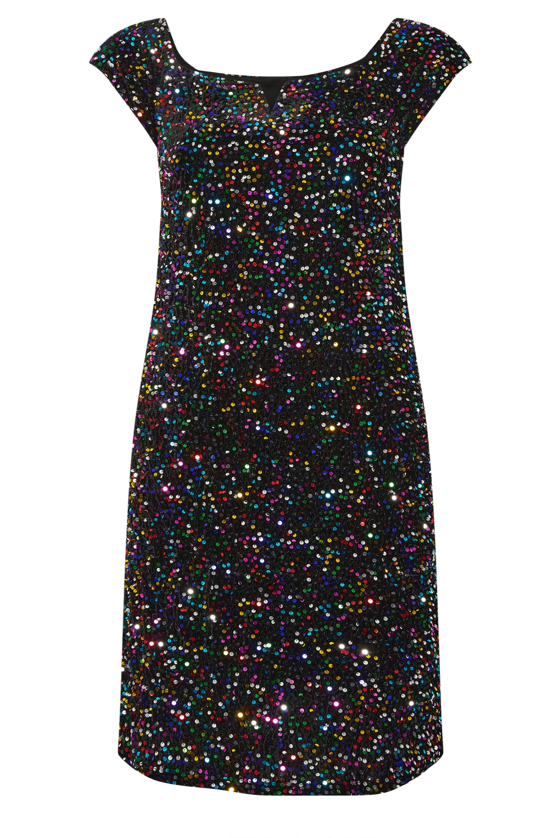 YOURS LONDON Plus Size Black Rainbow Sequin Velvet Bardot Dress | Yours Clothing 5