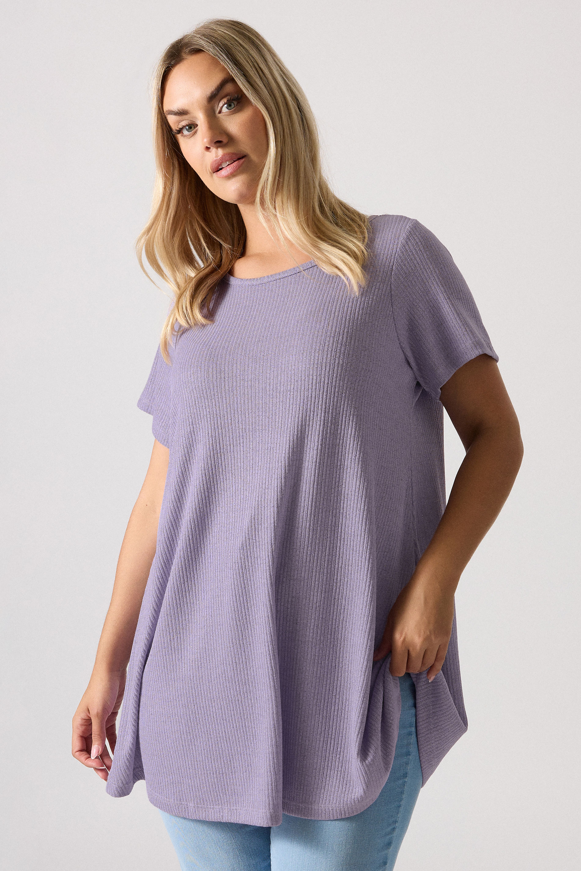 YOURS Plus Size Purple Ribbed Soft Touch T-Shirt | Yours Clothing 3