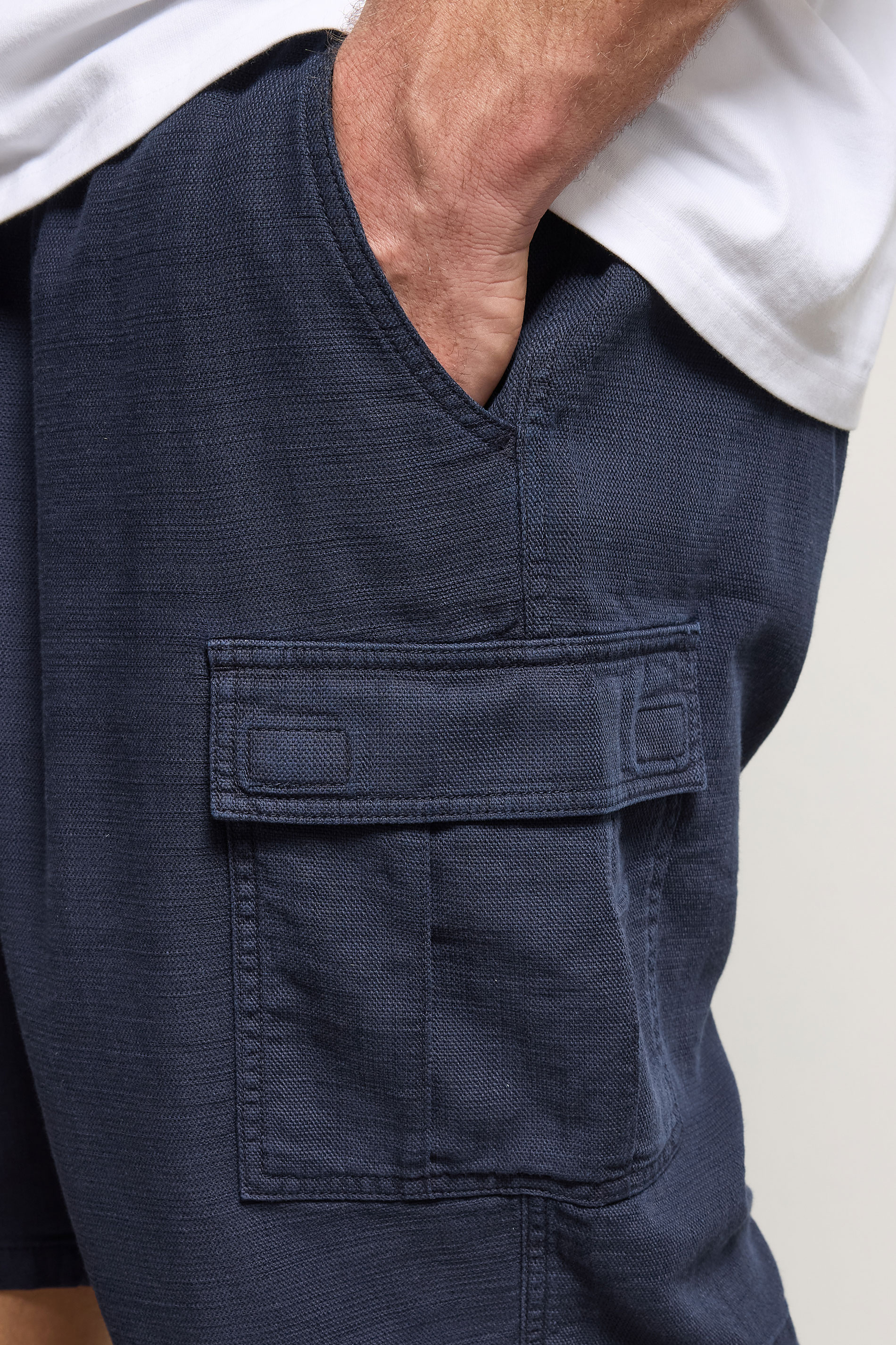 BadRhino Big & Tall Navy Blue Washed Slub Cotton Cargo Shorts | BadRhino 5