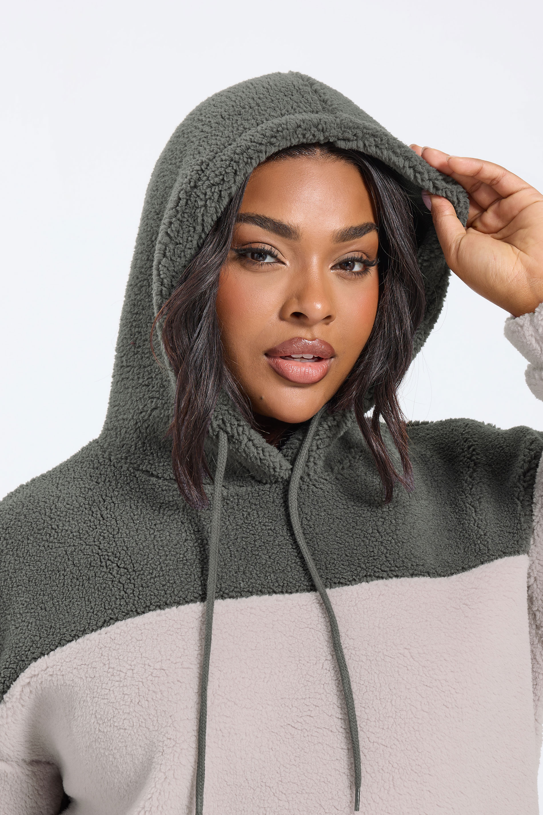 YOURS Plus Size Grey & Purple Colourblock Teddy Fleece Hoodie | Yours Clothing  4
