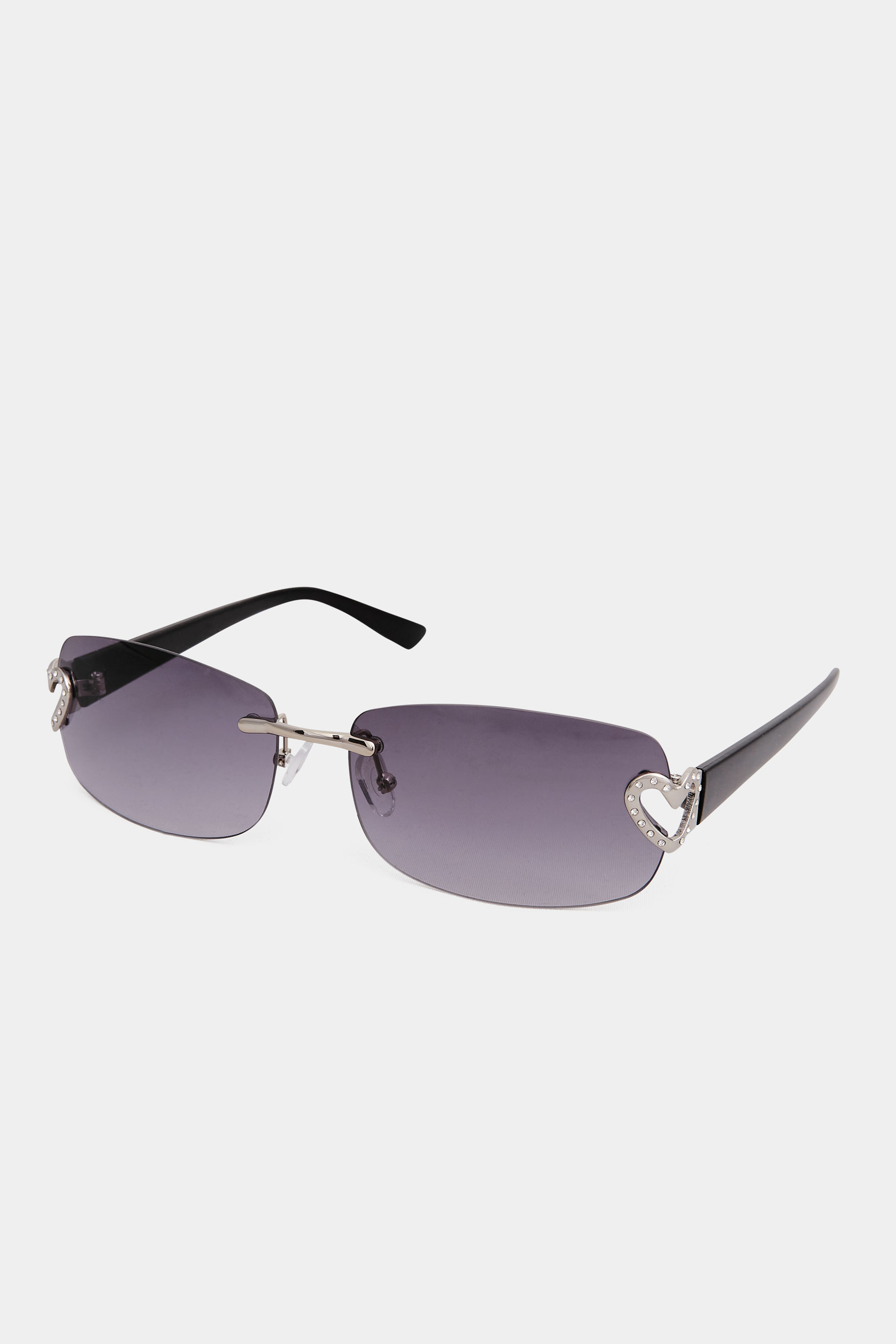 Plus Size Black Diamante Heart Frameless Sunglasses | Yours Clothing 1