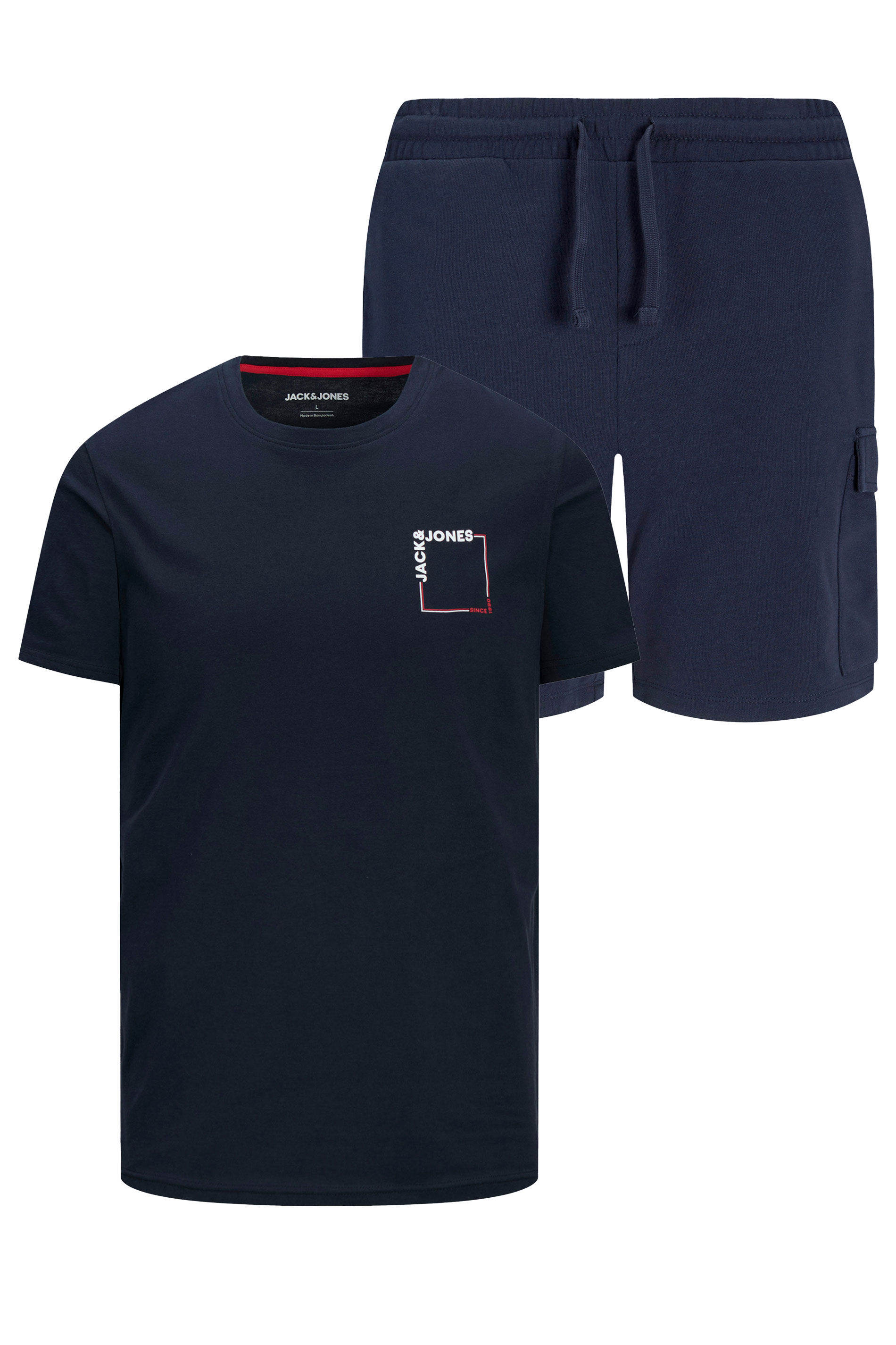 JACK & JONES Big & Tall Navy Blue 'Verner' T-Shirt & Short Set | BadRhino 3