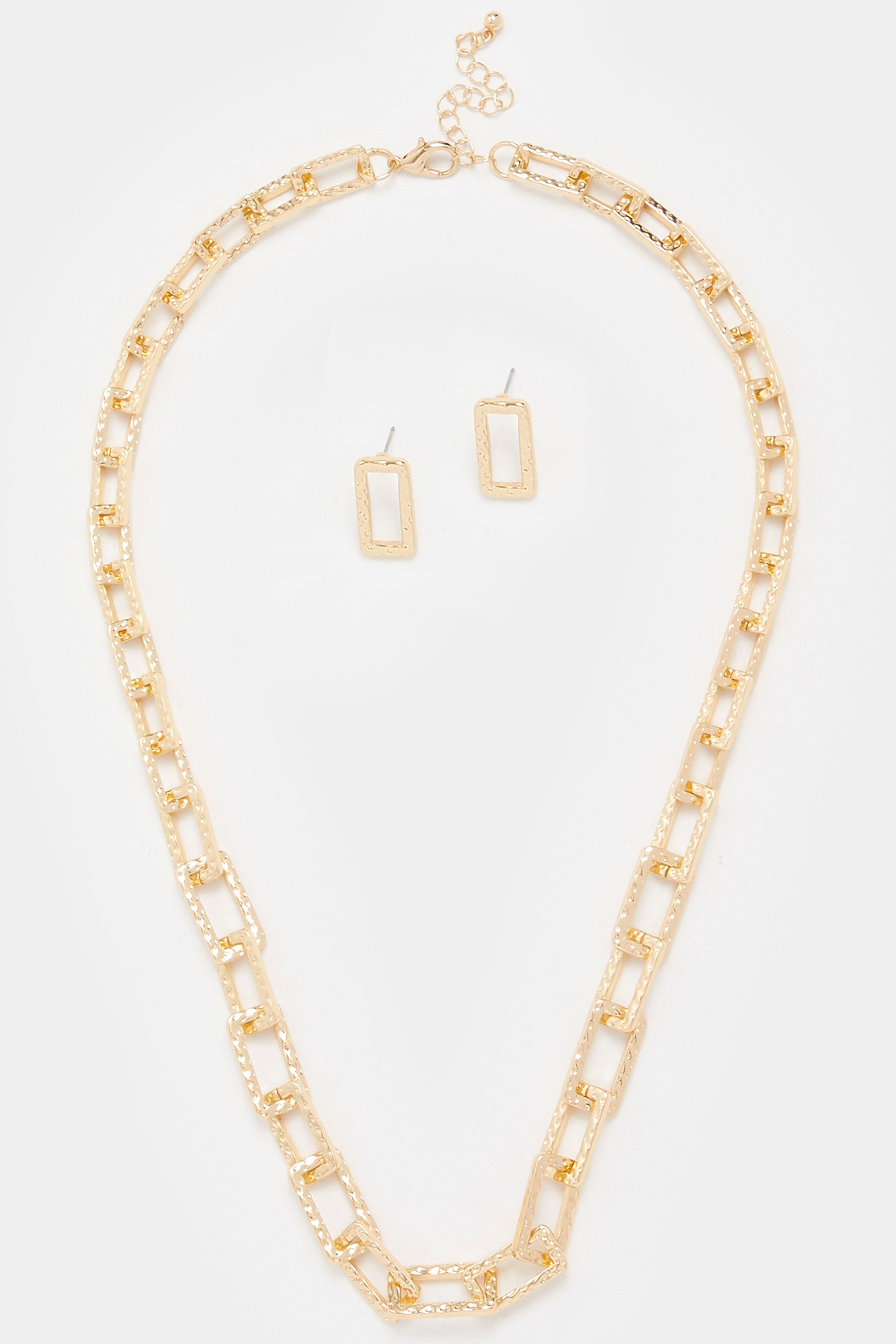 Gold Tone Hammered Link Necklace & Earring Set | Yours Clothing 3