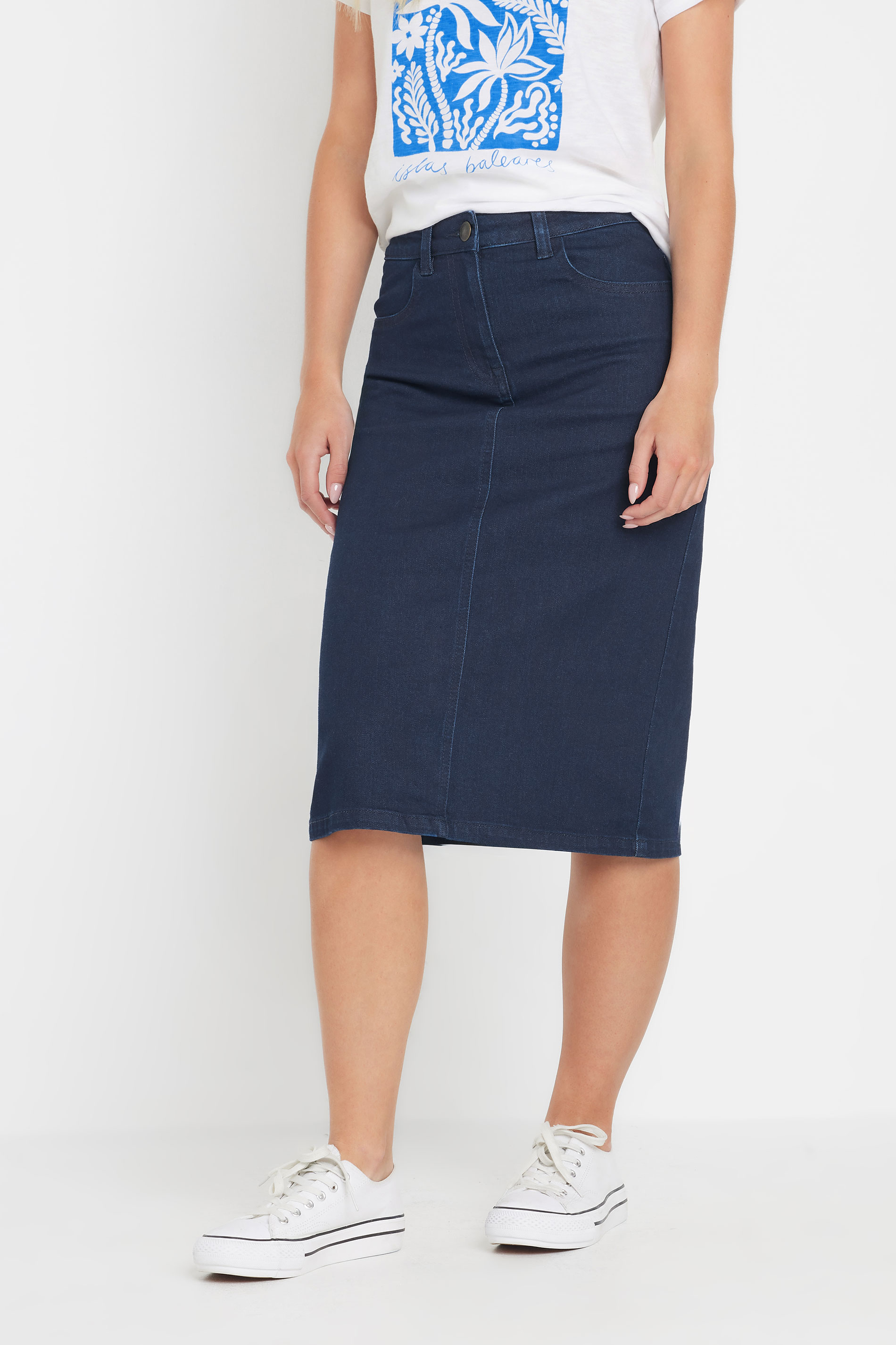 Women's Blue M&Co Petites M&Co Petite Indigo Midi Denim Skirt Size 14
