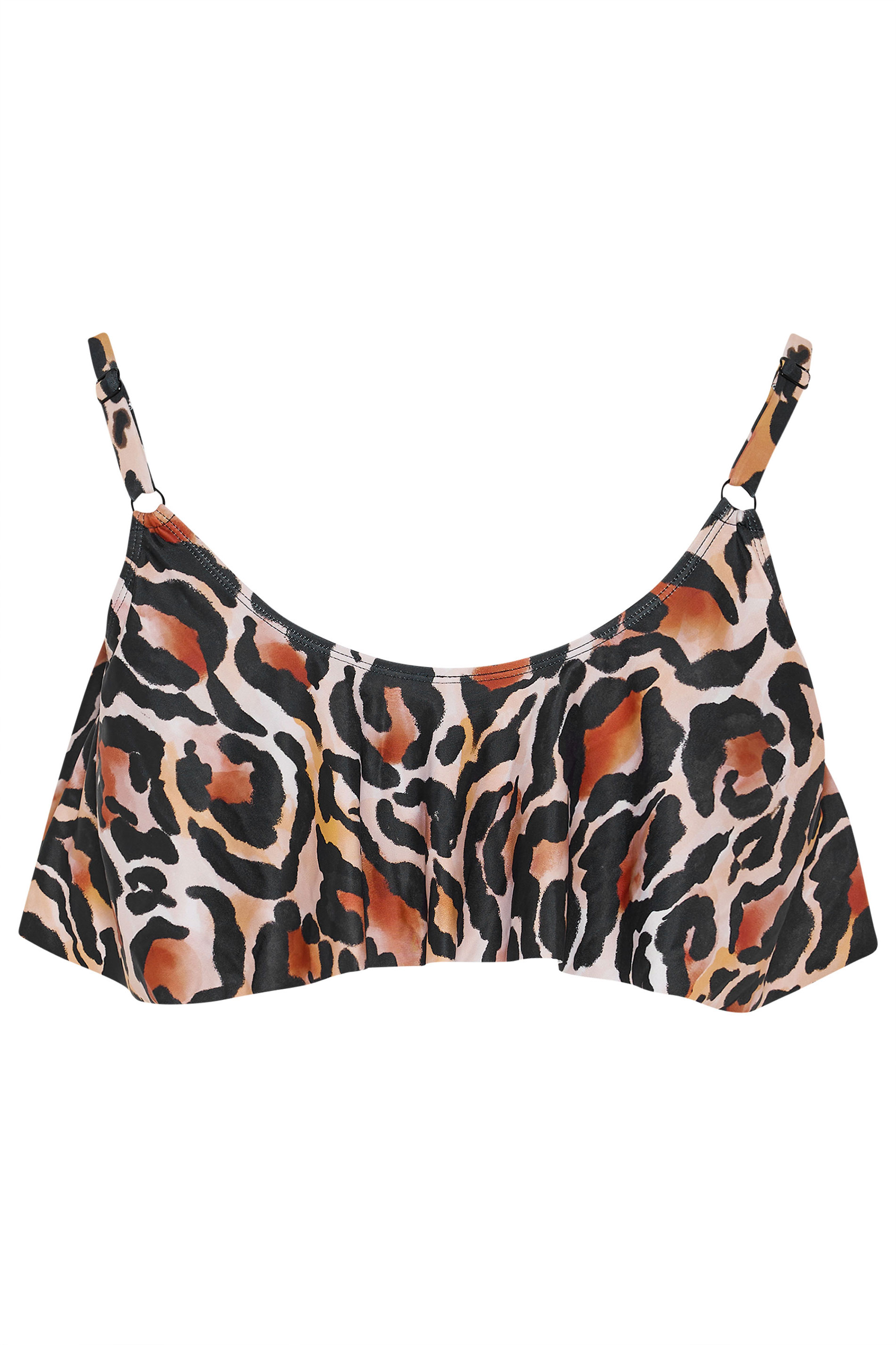 YOURS Plus Size Brown Leopard Print Frill Bikini Top | Yours Clothing 7