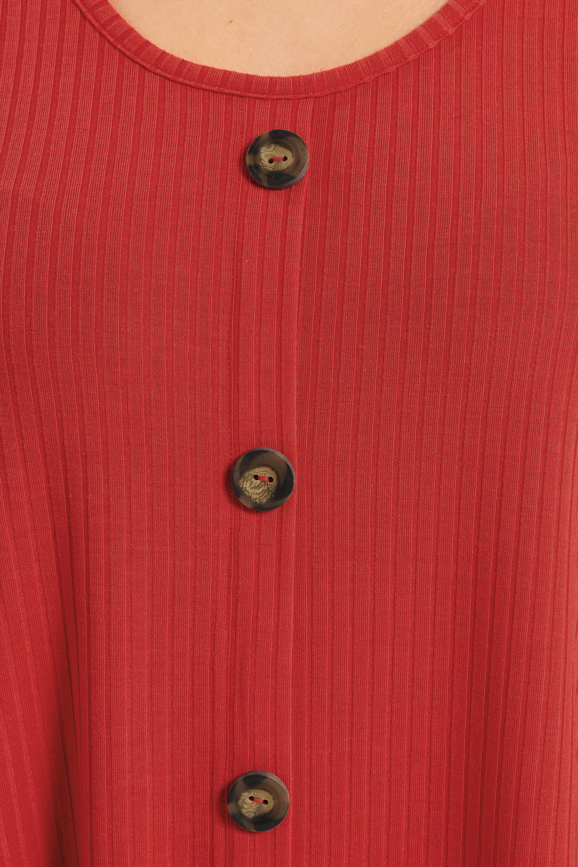 YOURS Plus Size Red Button Front Ribbed Swing Top | Yours Clothing 5
