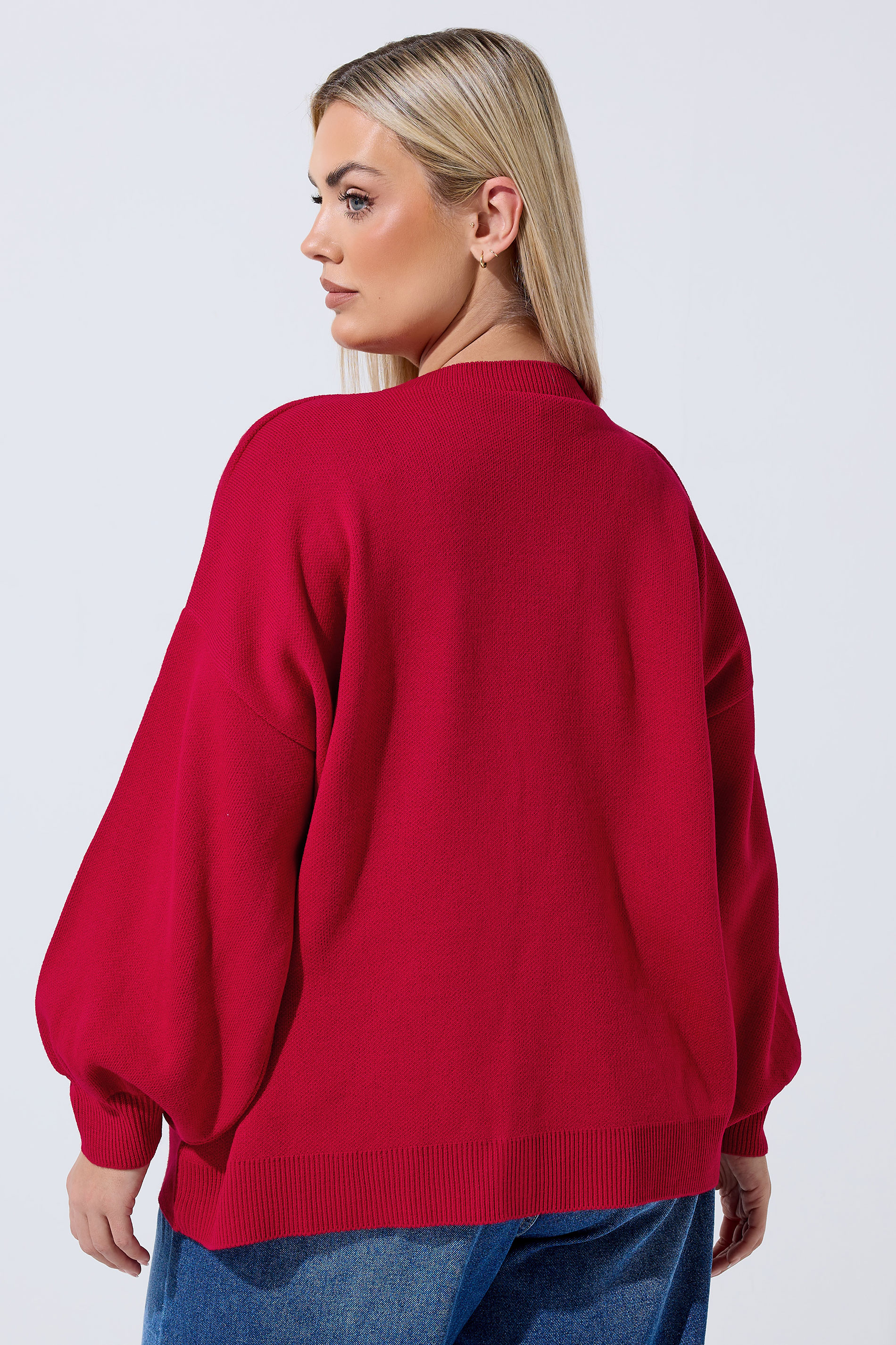 LIMITED COLLECTION Plus Size Red Balloon Sleeve Knitted Cardigan | Yours Clothing 2
