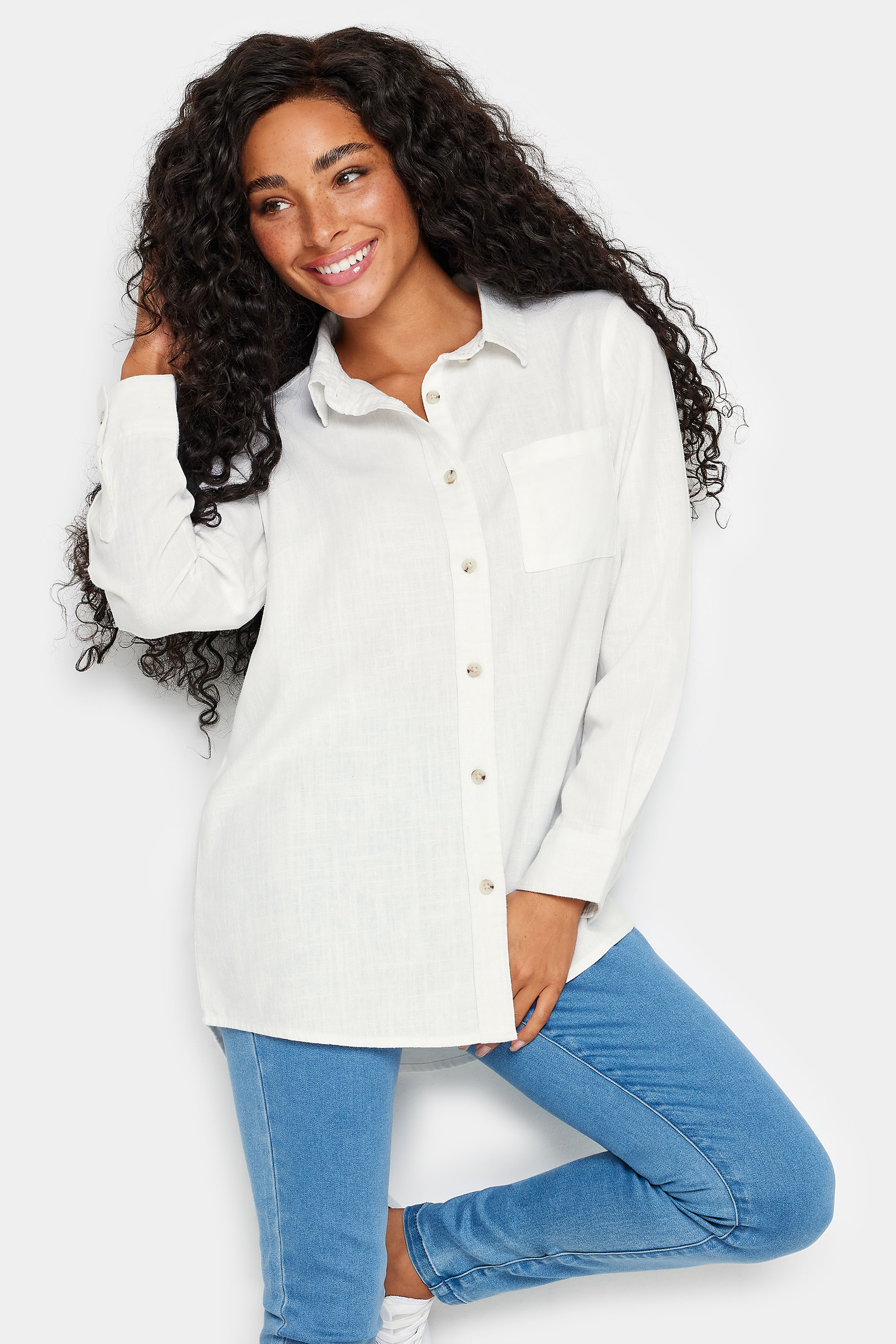 M&Co Petite White Linen Long Sleeve Shirt | M&Co 1