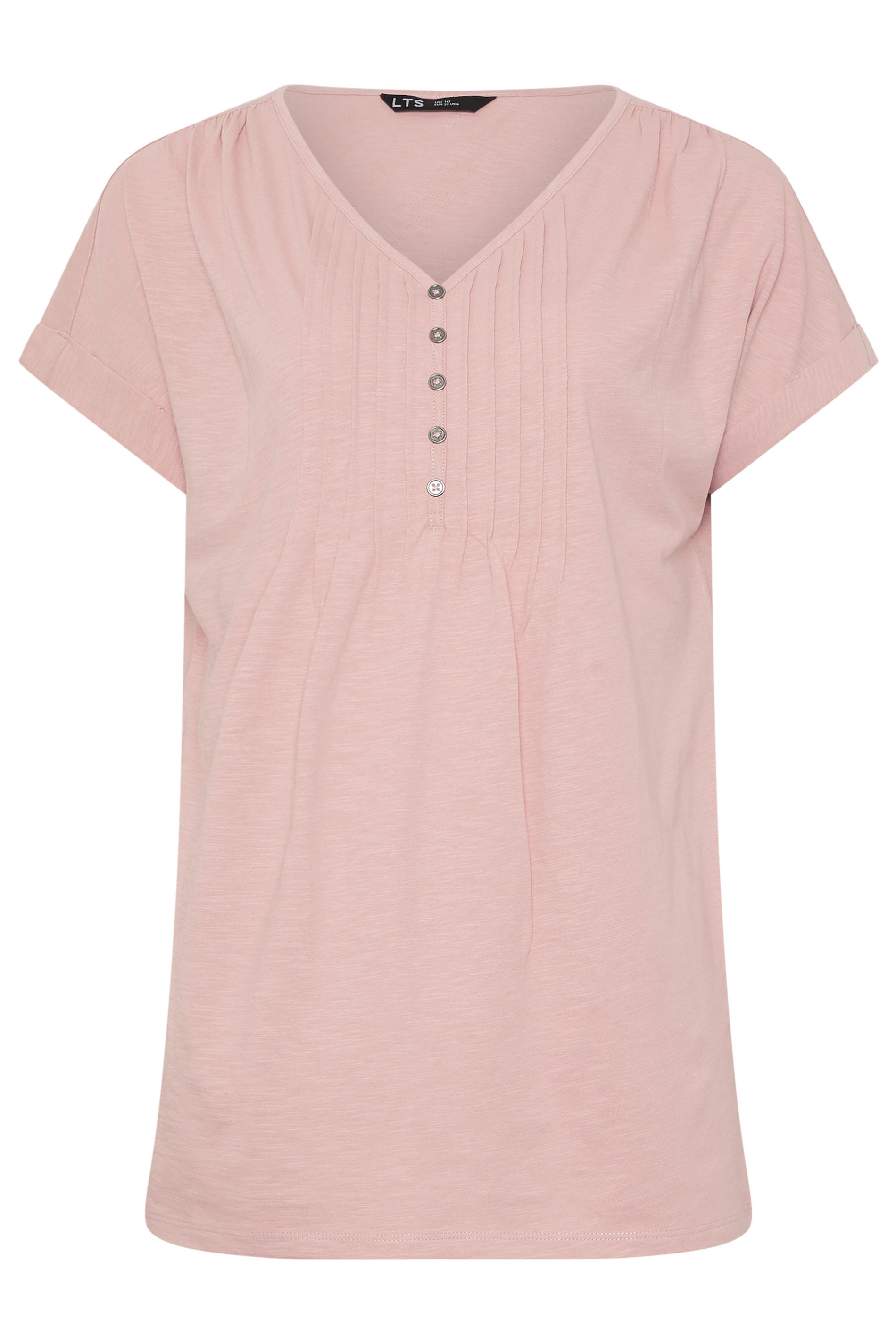 LTS Tall Light Pink Cotton Short Sleeve Henley Top | Long Tall Sally 6