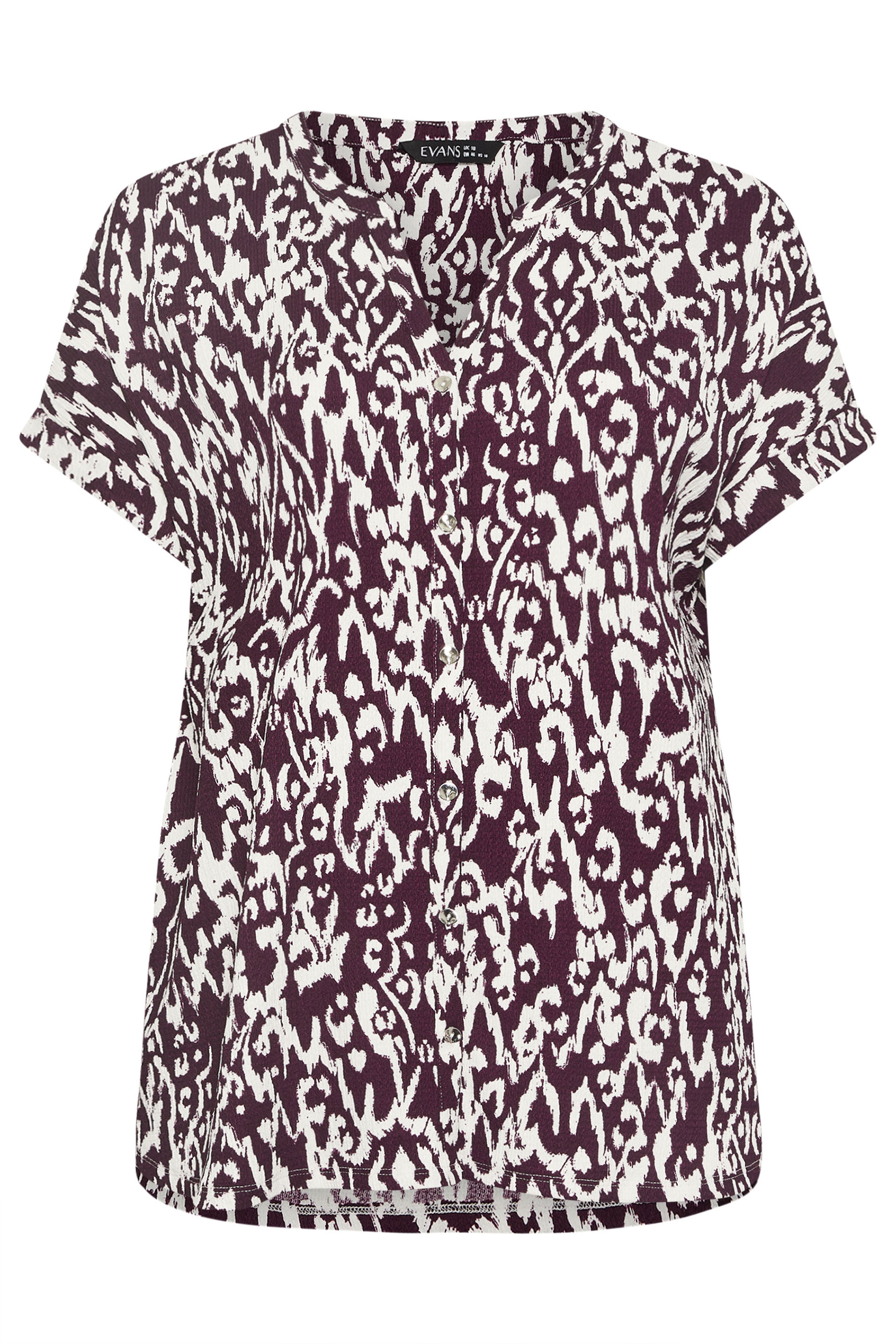 EVANS Plus Size Berry Red Ikat Print Button Front Blouse | Evans  6