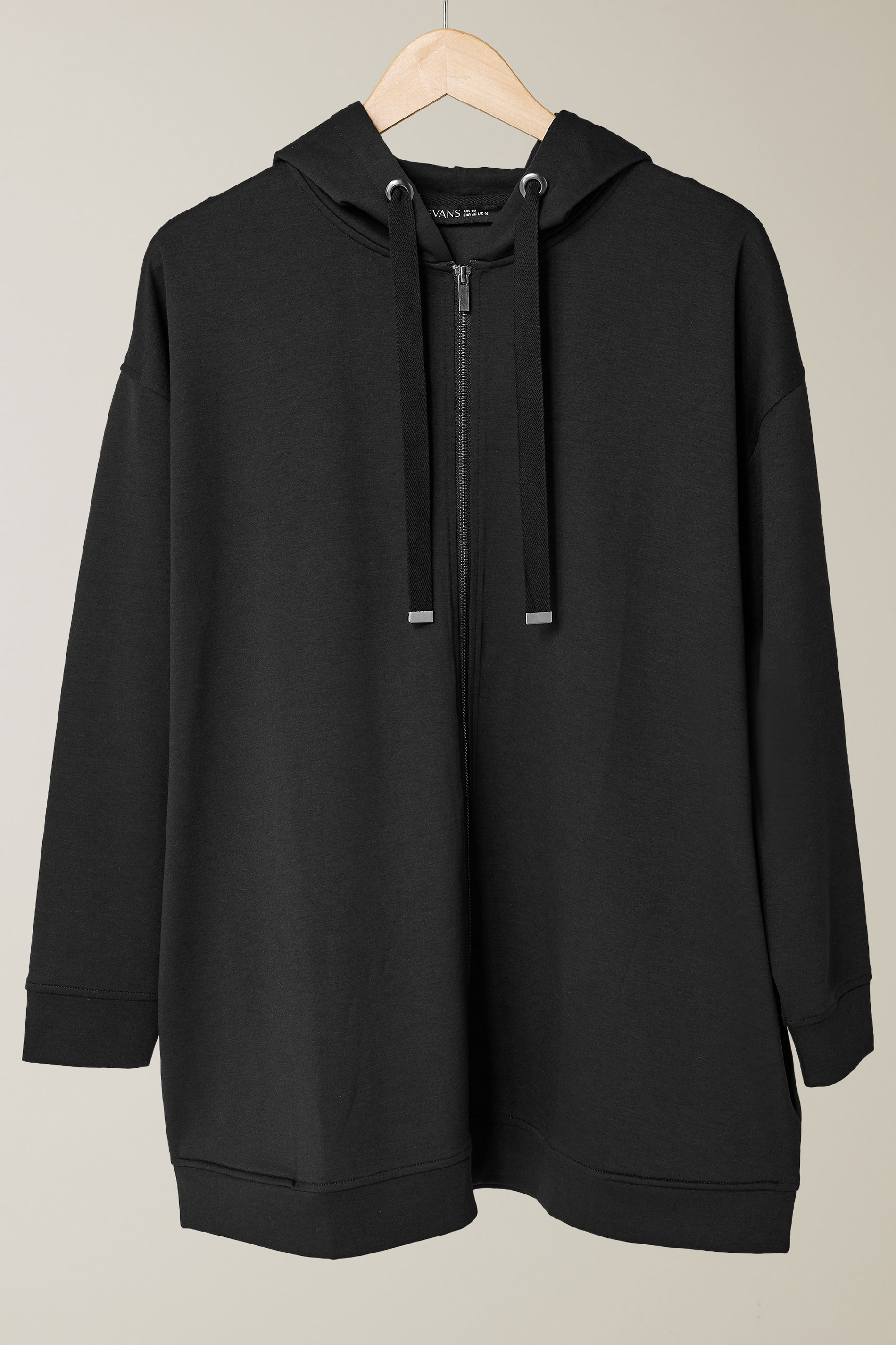 EVANS Plus Size Black Luxe Zip Through Hoodie | Evans 5