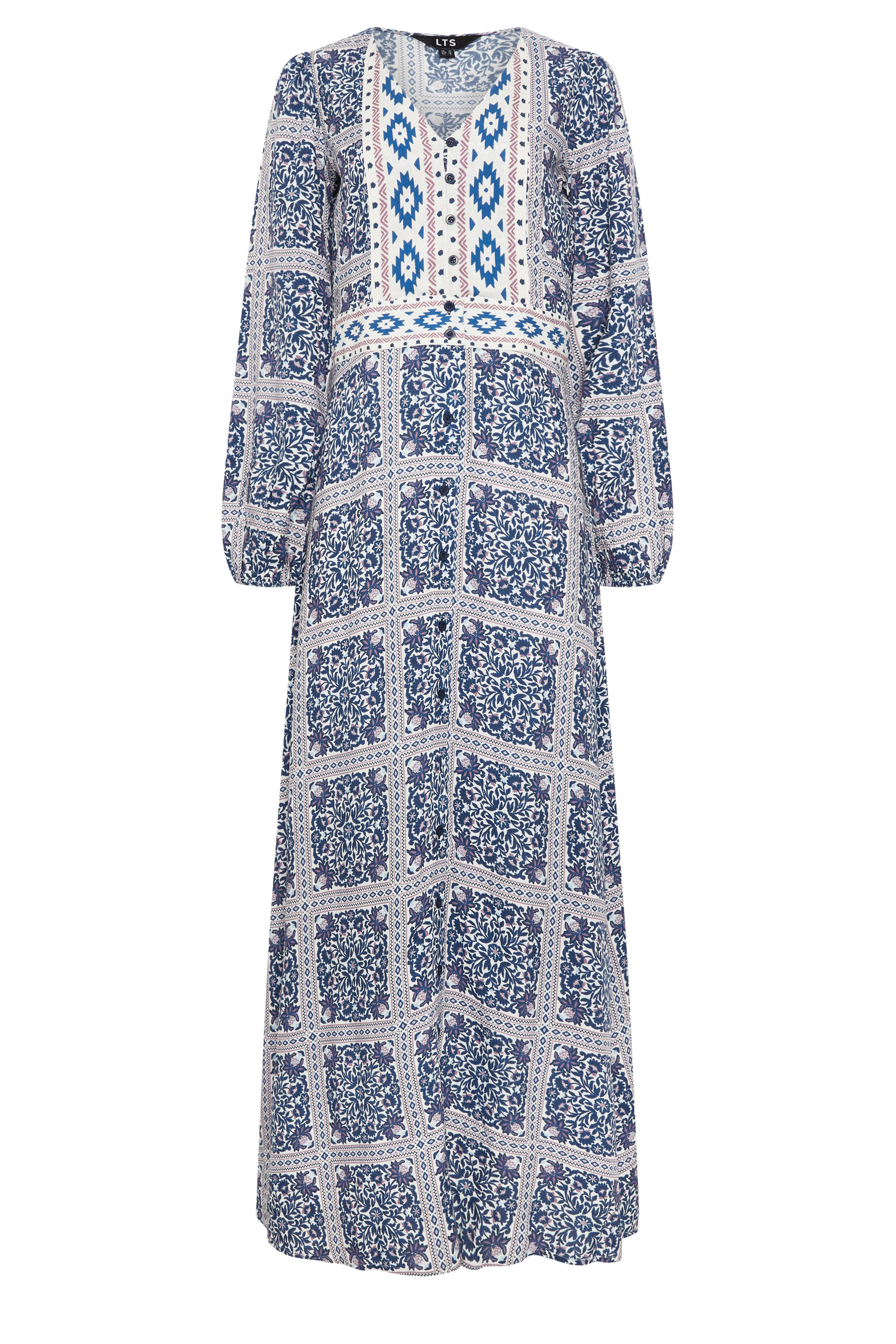 LTS Tall Women's Blue Tile Print Button Maxi Dress | Long Tall Sally 5