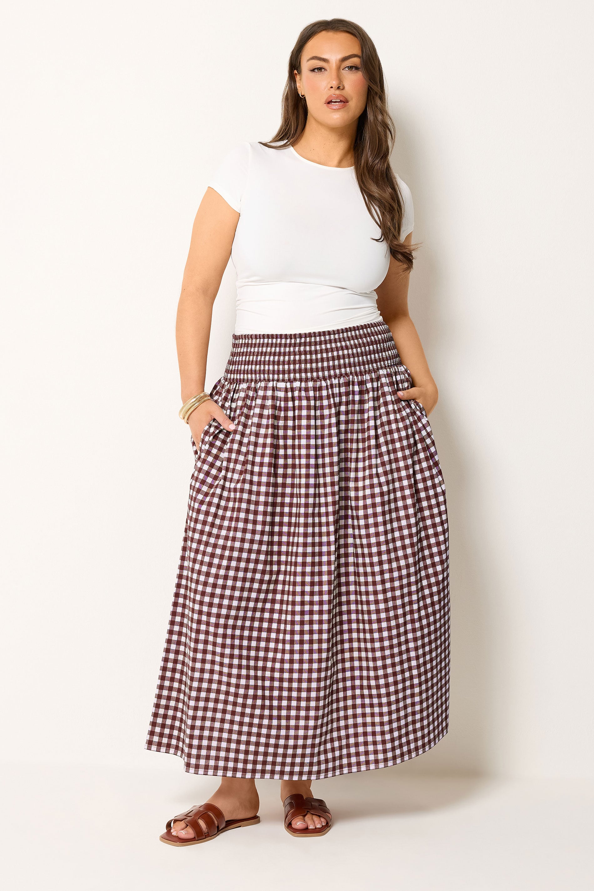 YOURS Plus Size Burgundy Red Gingham Maxi Skirt | Yours Clothing 2