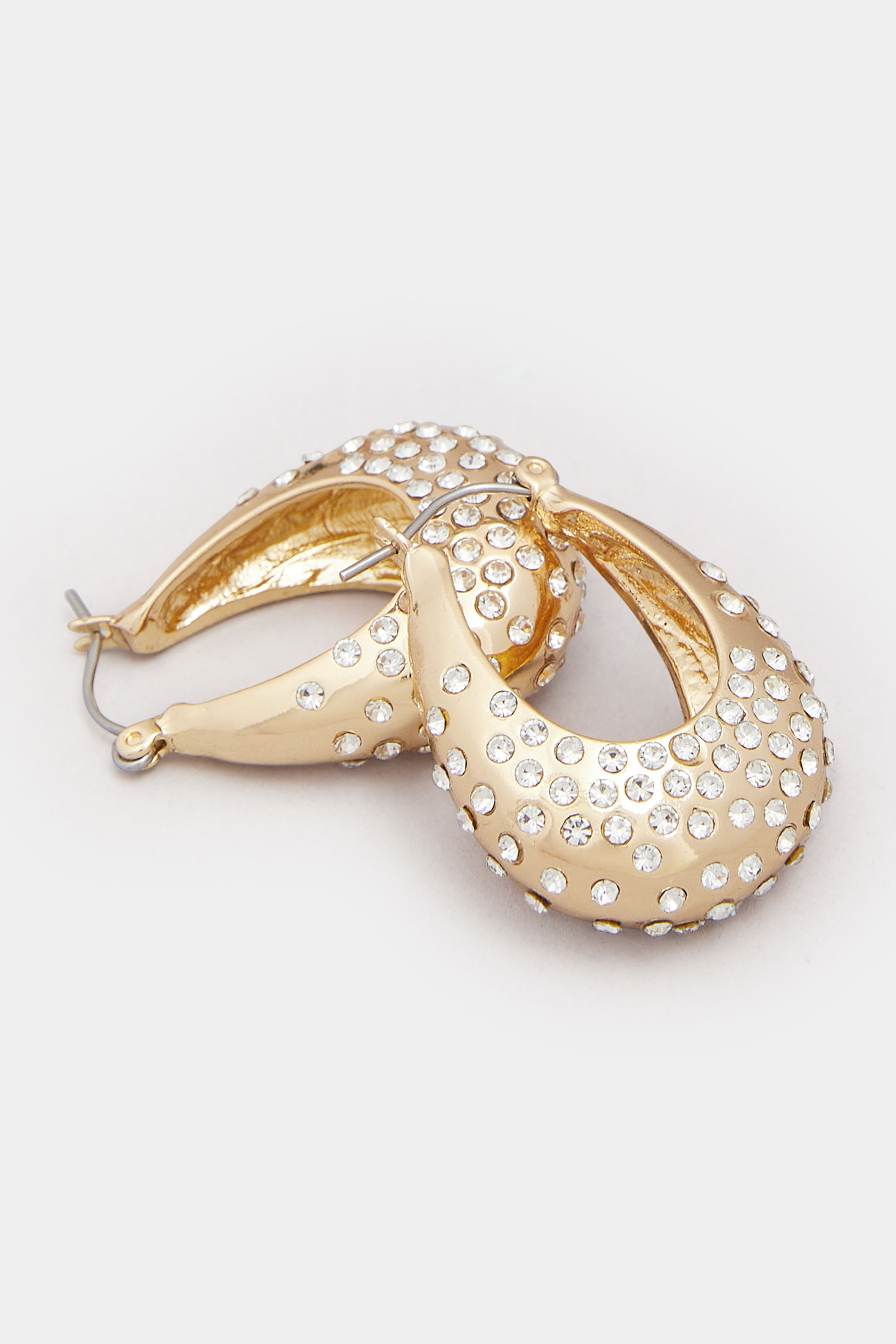 Gold Tone Diamante Hoop Earrings | Yours Clothing 2