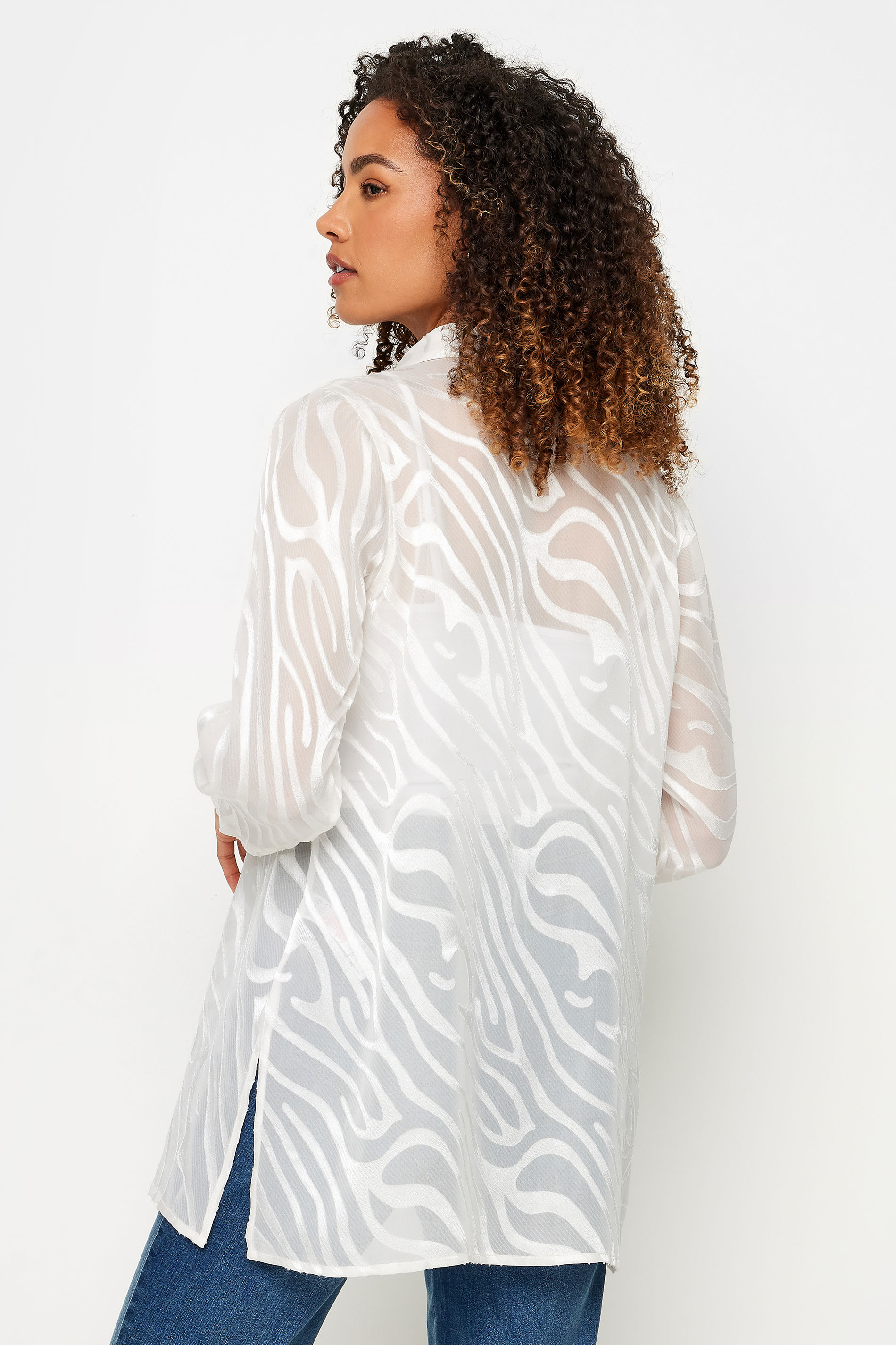 M&Co White Zebra Print Long Sleeve Mesh Shirt | M&Co 3