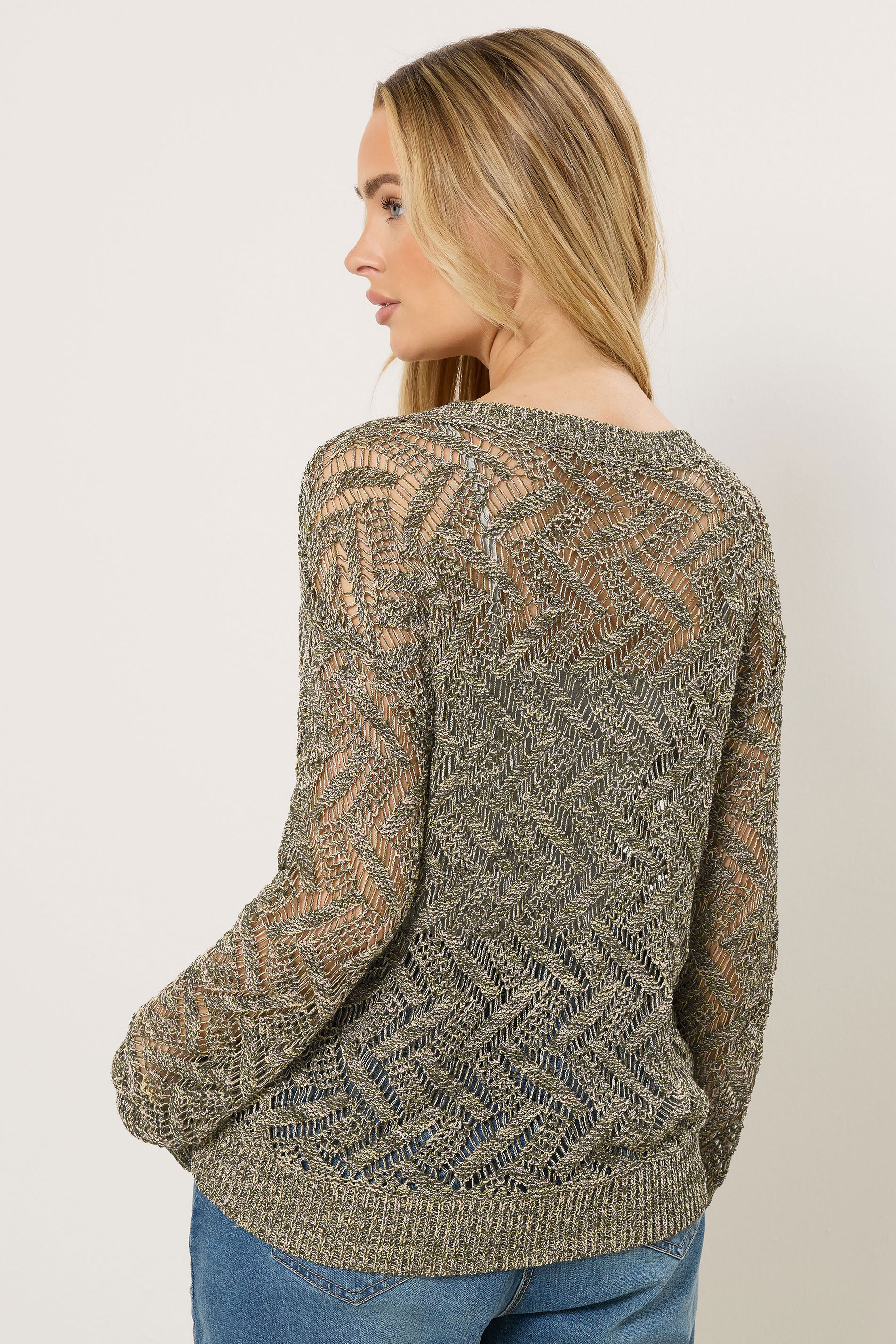 M&Co Khaki Green Open Stitch Knitted Jumper | M&Co 2