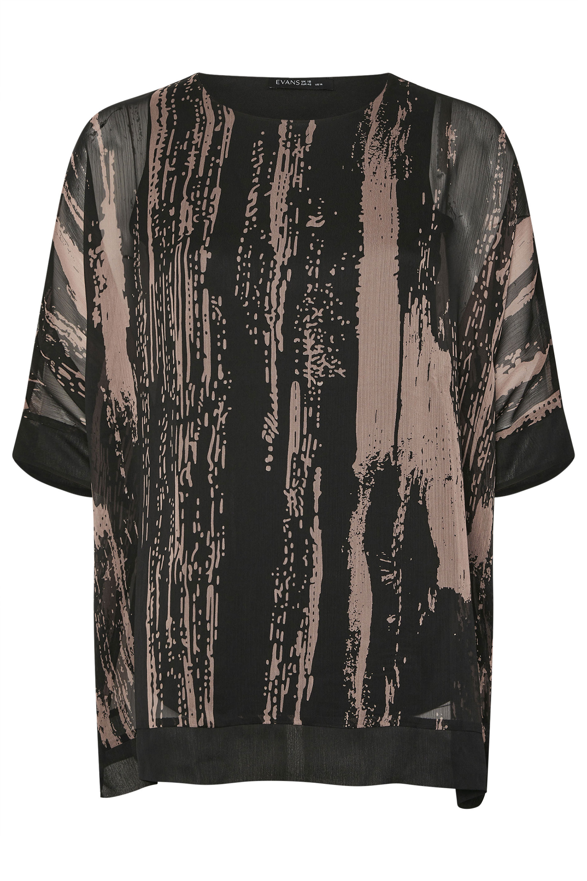 EVANS Plus Size Black & Brown Smudge Print Cape Top | Evans 6