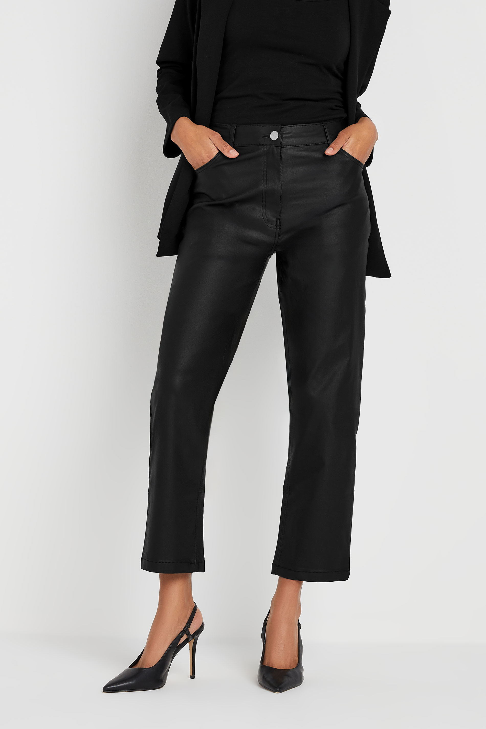 Women's Black M&Co M&Co Coated Straight Leg Jeans Size Regular > 14