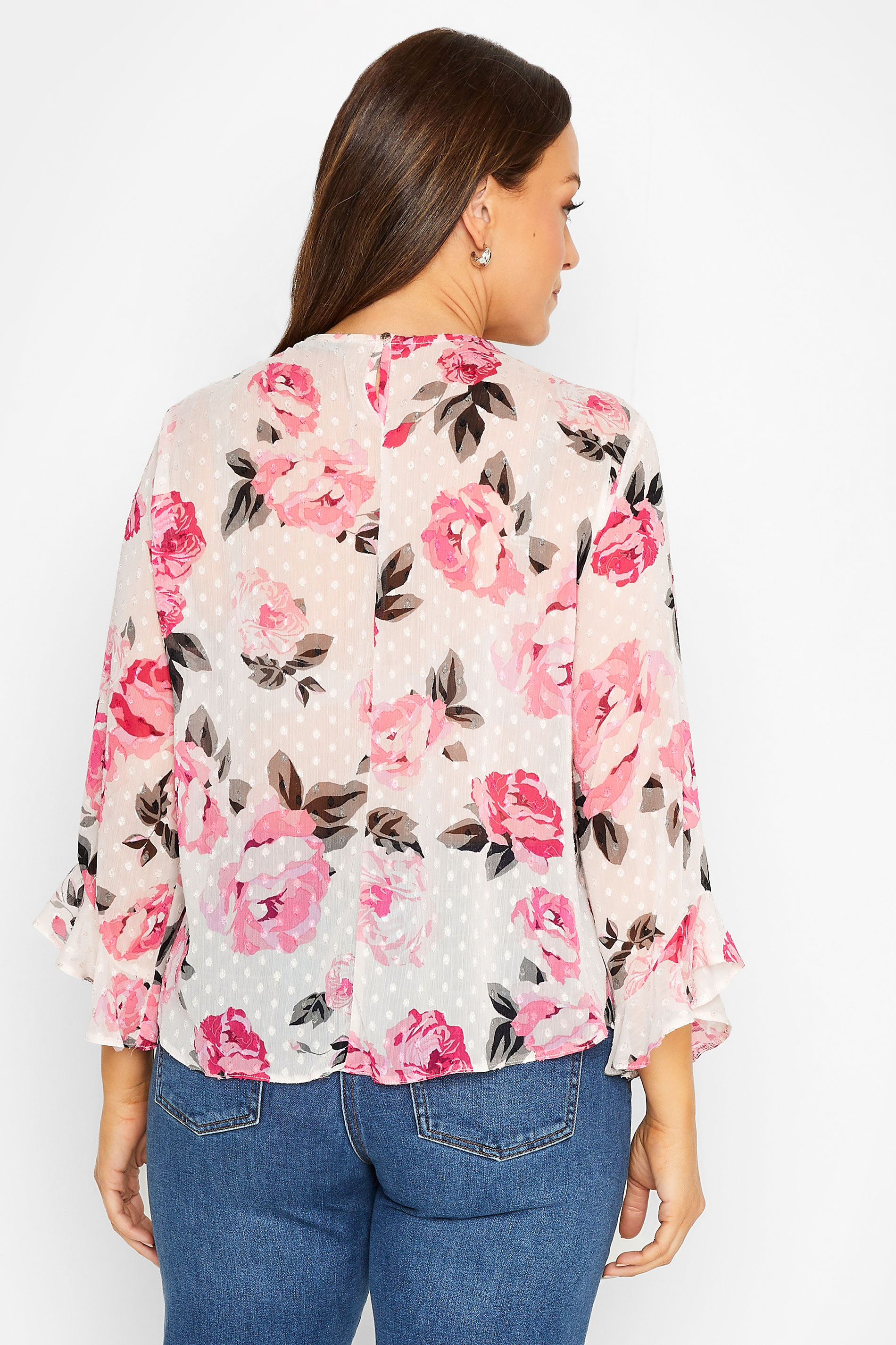 M&Co White Floral Print Dobby Frill Sleeve Blouse | M&Co 3