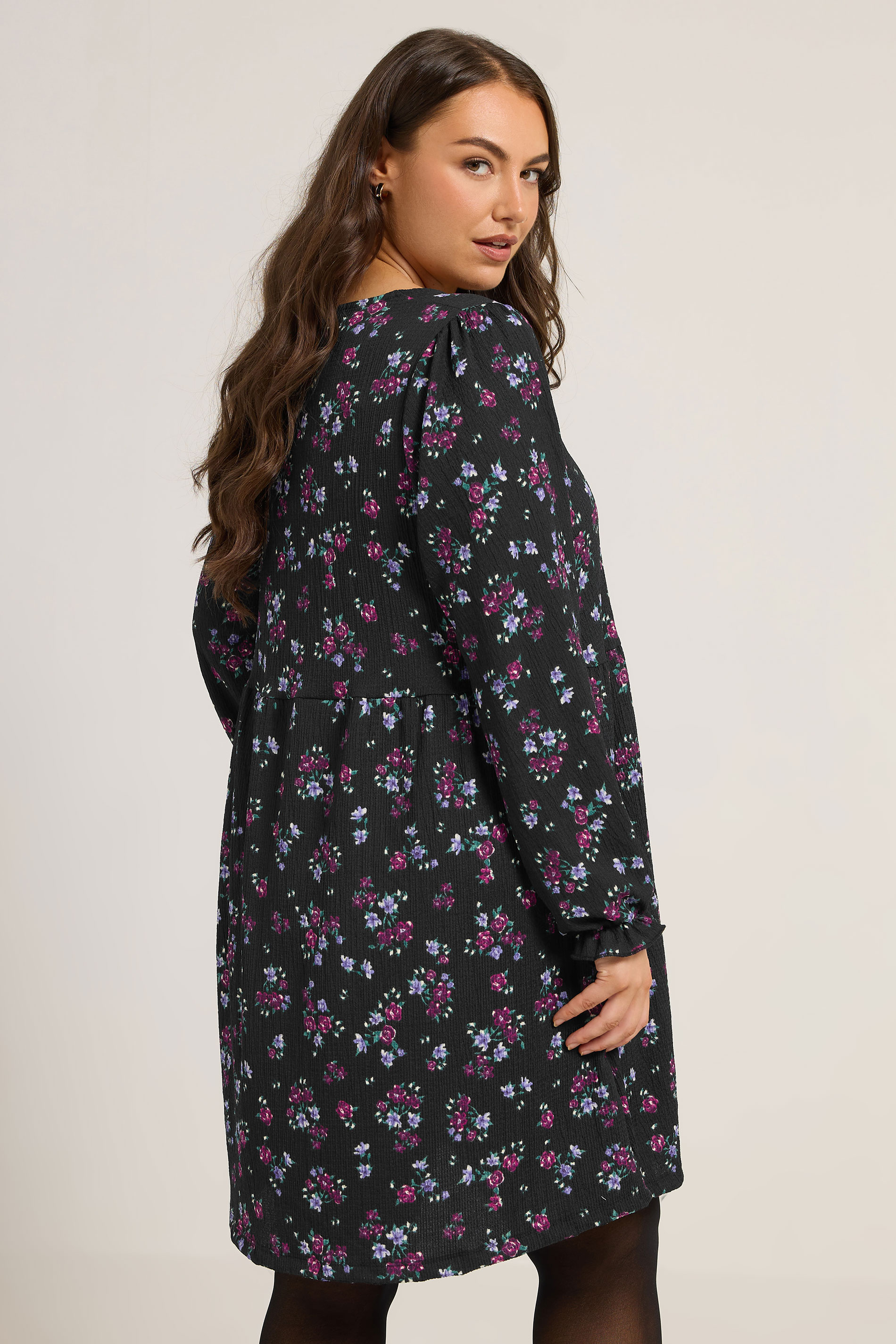 YOURS Plus Size Black Floral Tie Front Textured Dress | Yours Clothing 4