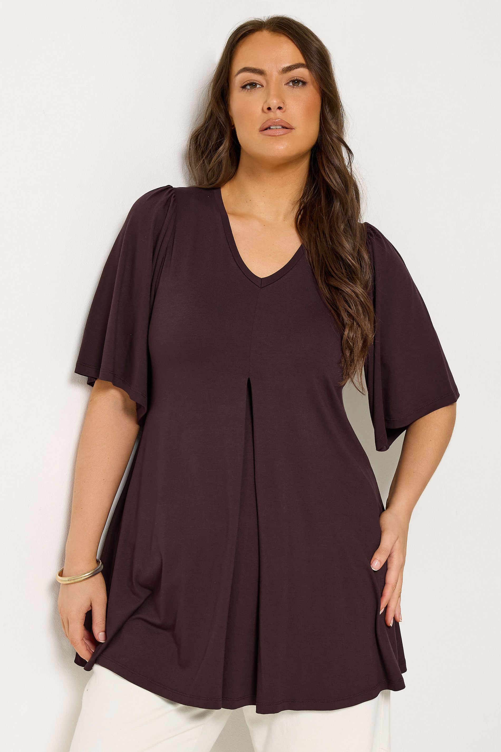 YOURS Plus Size Chocolate Brown Pleat Front Top | Yours Clothing 3