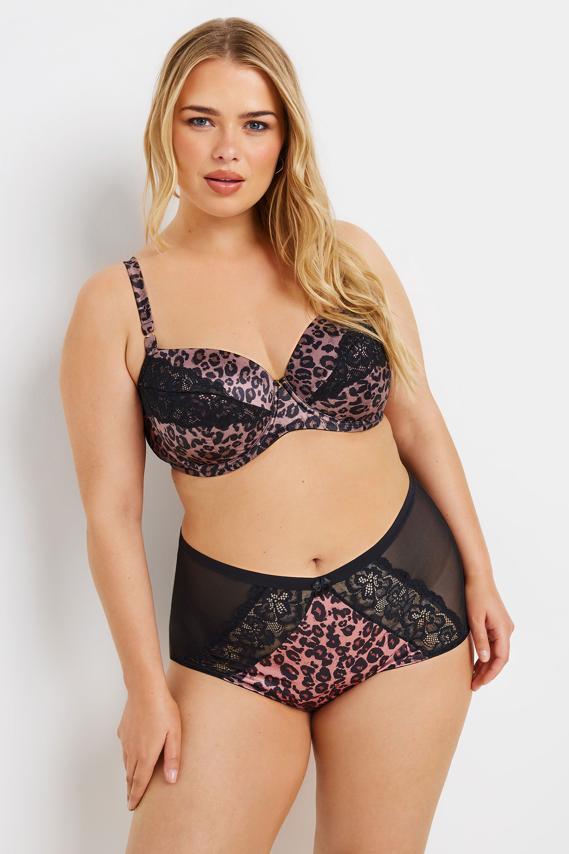YOURS Plus Size Pink Leopard Print Satin T-Shirt Bra | Yours Clothing 1