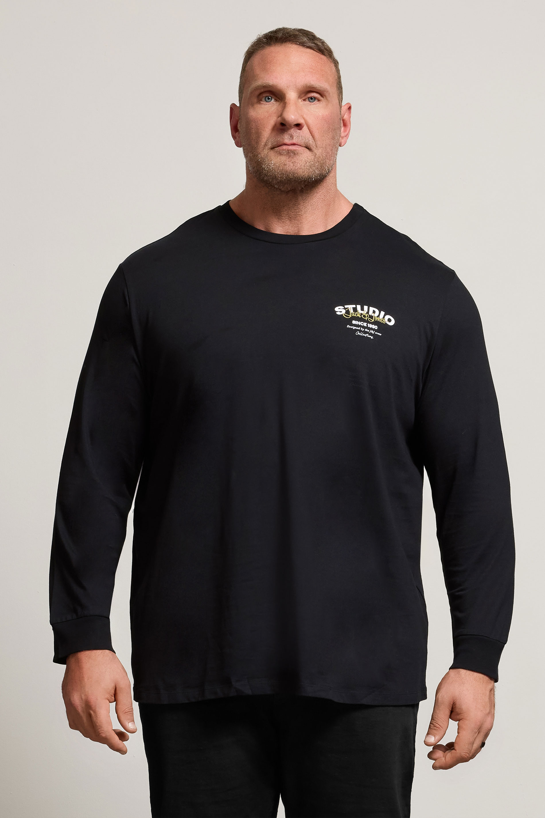 JACK & JONES Big & Tall Black Crew Neck Long Sleeve T-Shirt | BadRhino 3