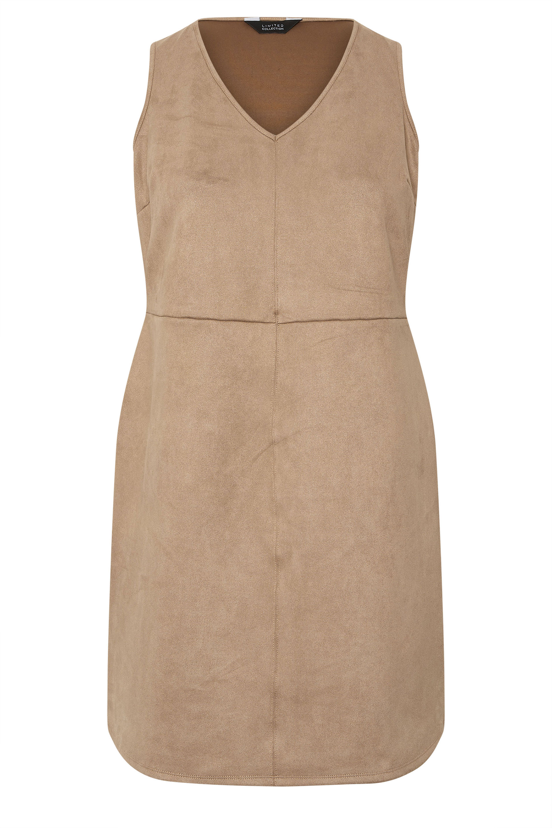 LIMITED COLLECTION Plus Size Beige Brown Faux Suede Pinafore Dress | Yours Clothing 5