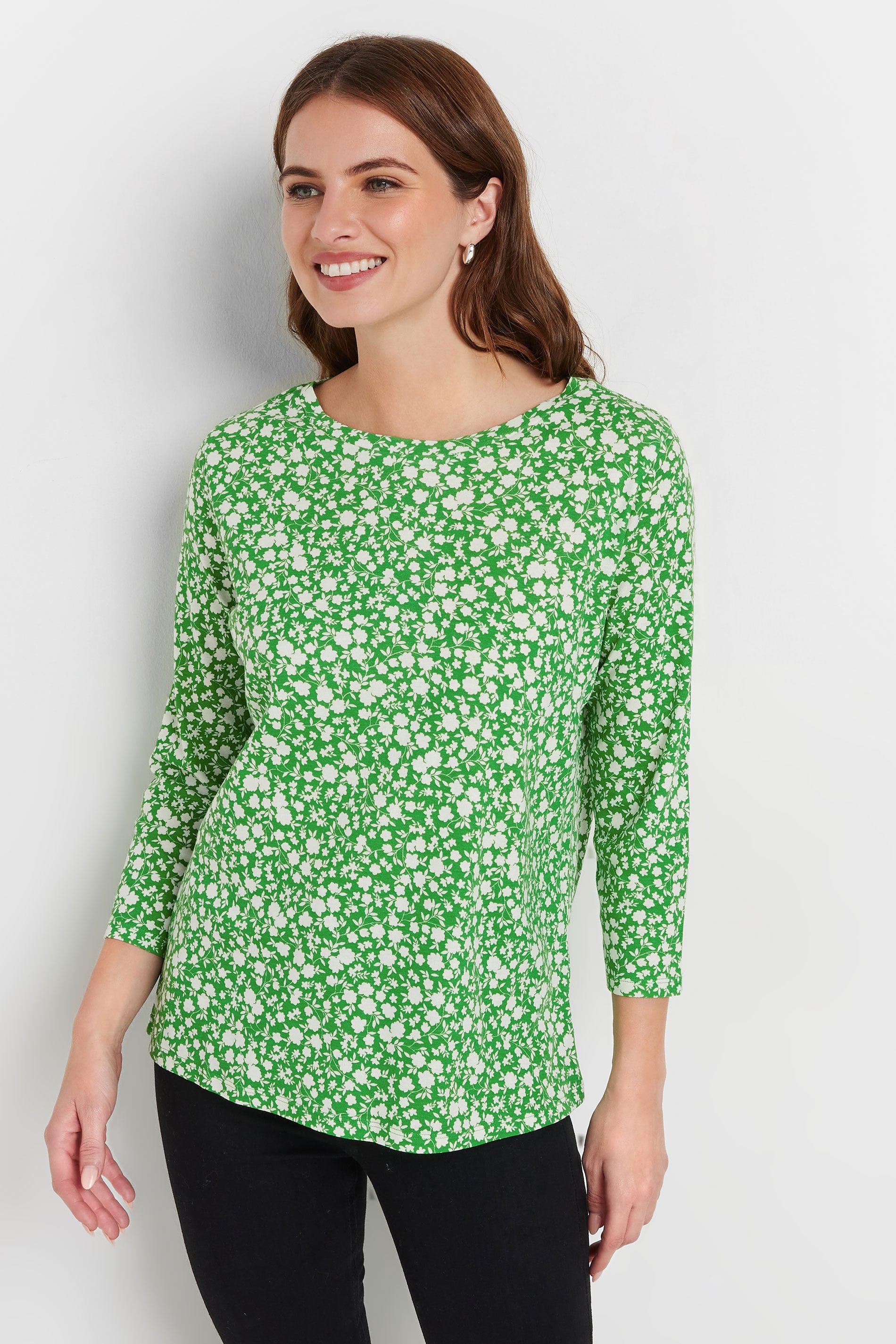 M&Co Green & White Cotton Ditsy Floral Top | M&Co 3