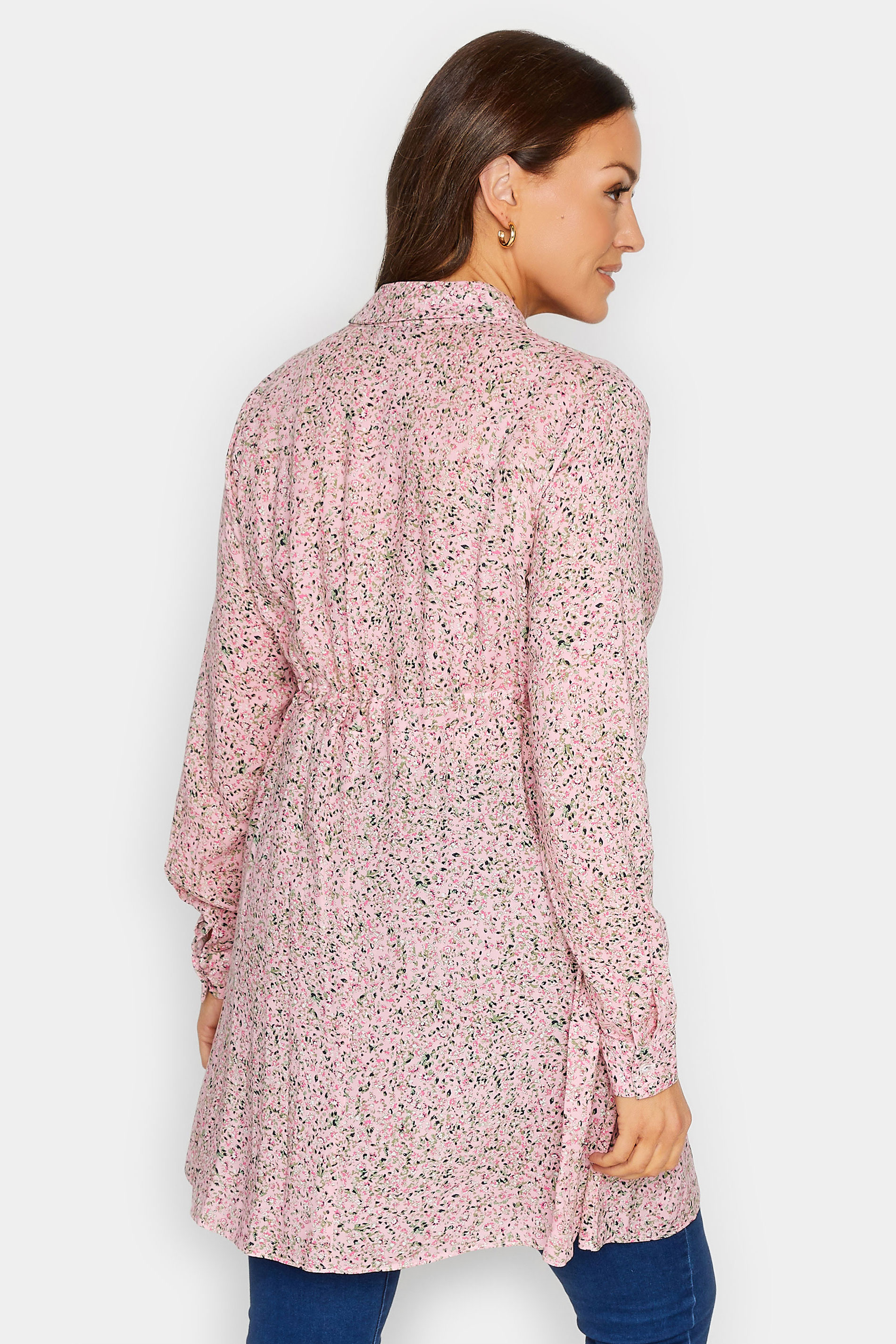 M&Co Pink Ditsy Print Tie Waist Tunic Shirt | M&Co 3