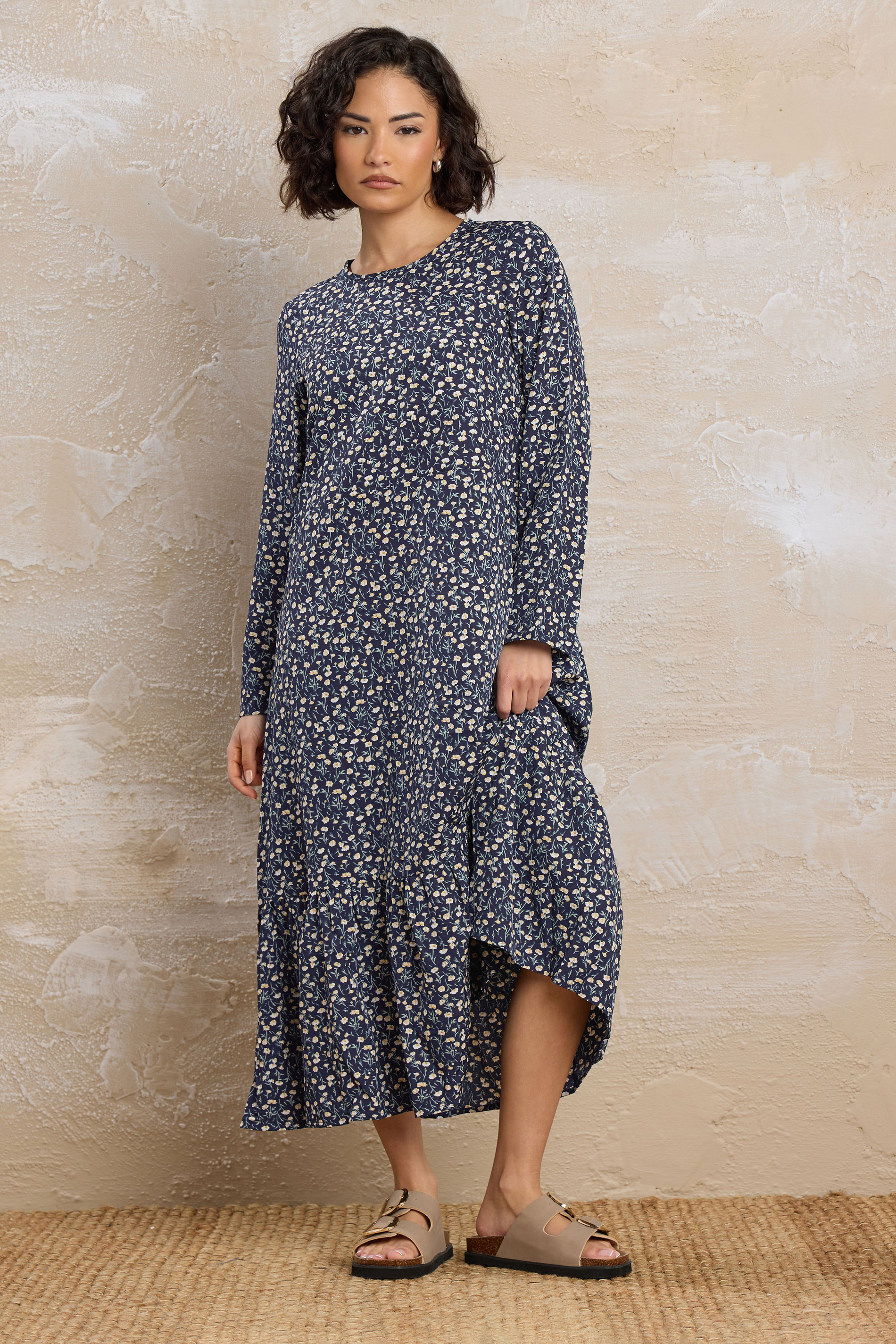 PixieGirl Petite Women's Navy Blue Floral Tiered Maxi Dress | PixieGirl 3