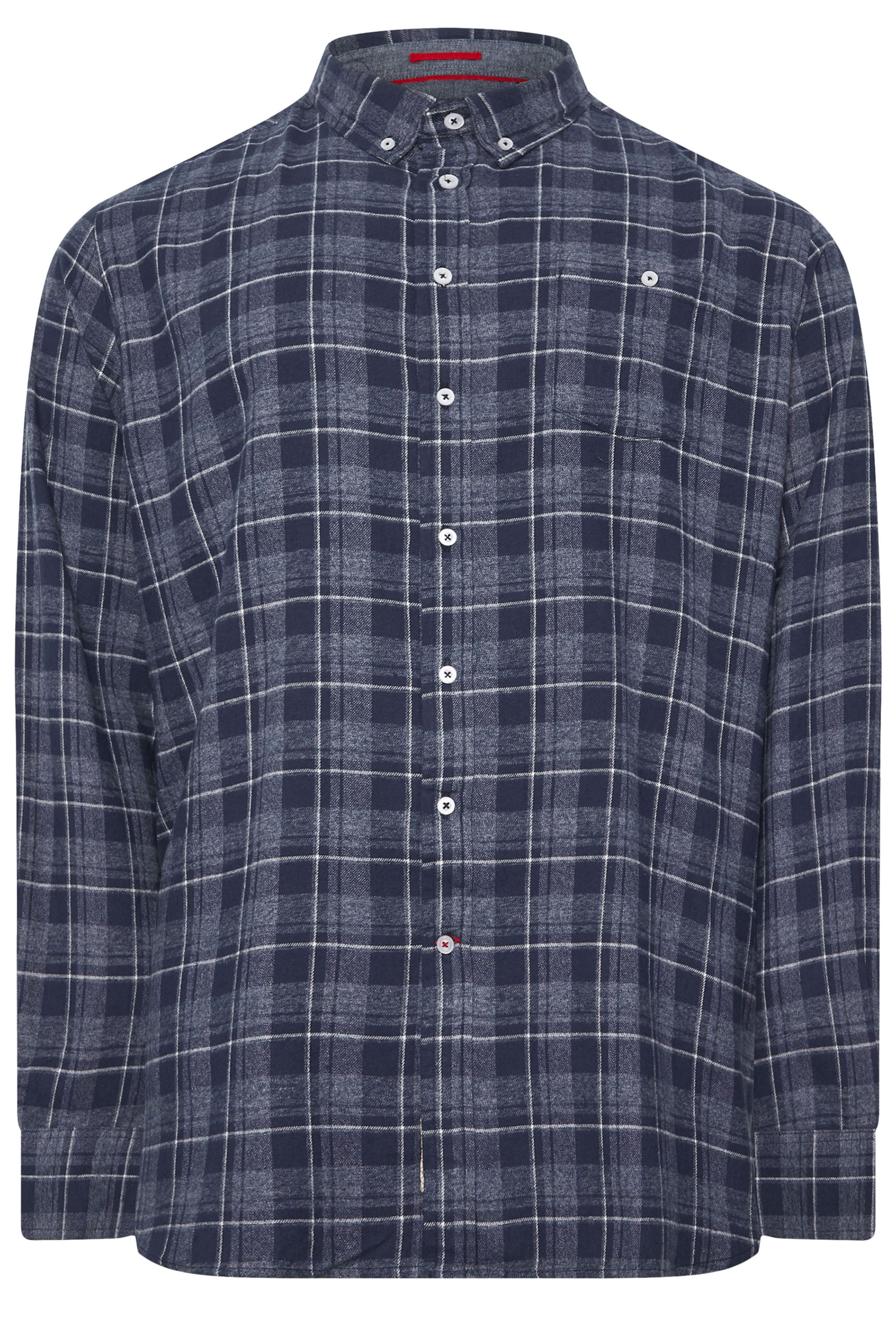 D555 Big & Tall Navy Blue Check Print Long Sleeve Shirt | BadRhino 2