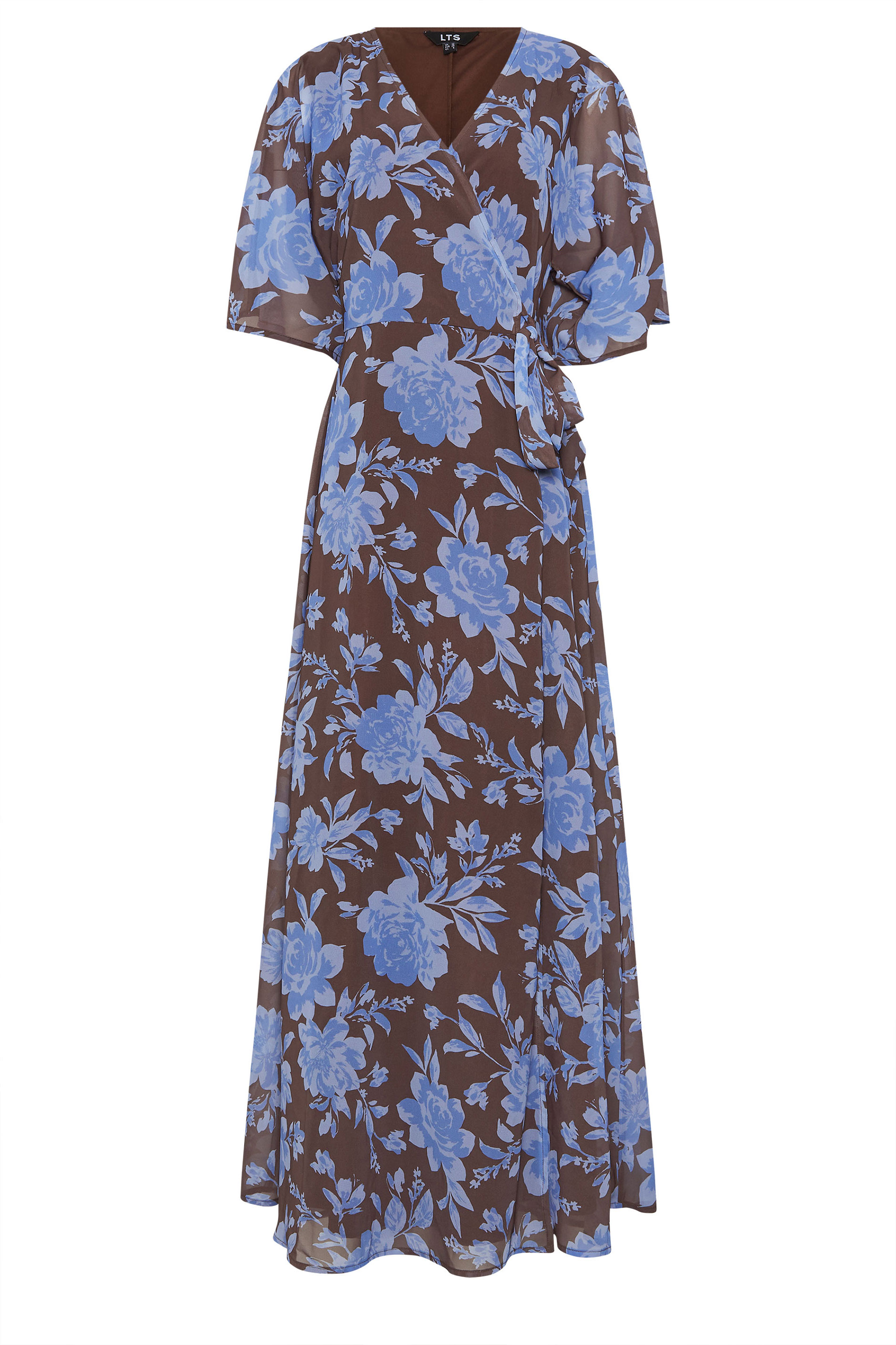 LTS Tall Women's Chocolate Brown & Blue Floral Wrap Maxi Dress | Long Tall Sally 5
