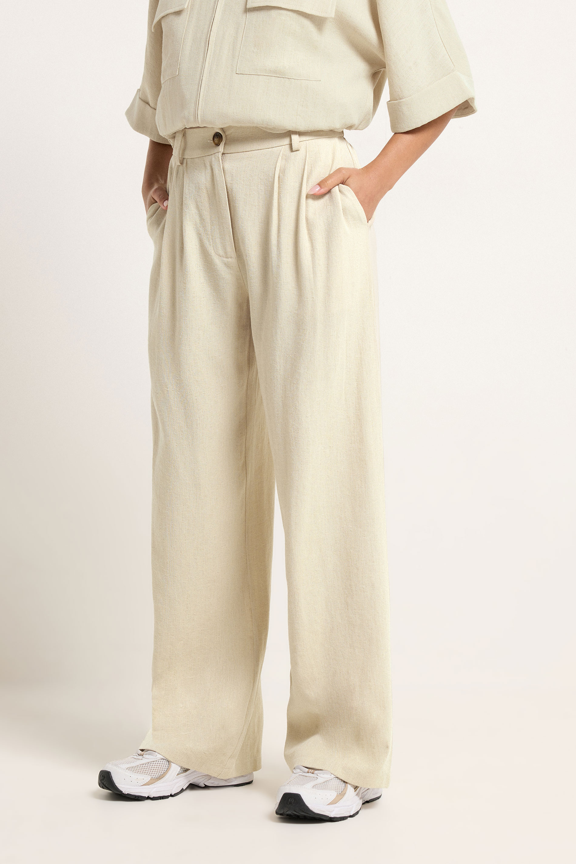 PixieGirl Petite Women's Natural Brown Wide Leg Trousers | PixieGirl 2