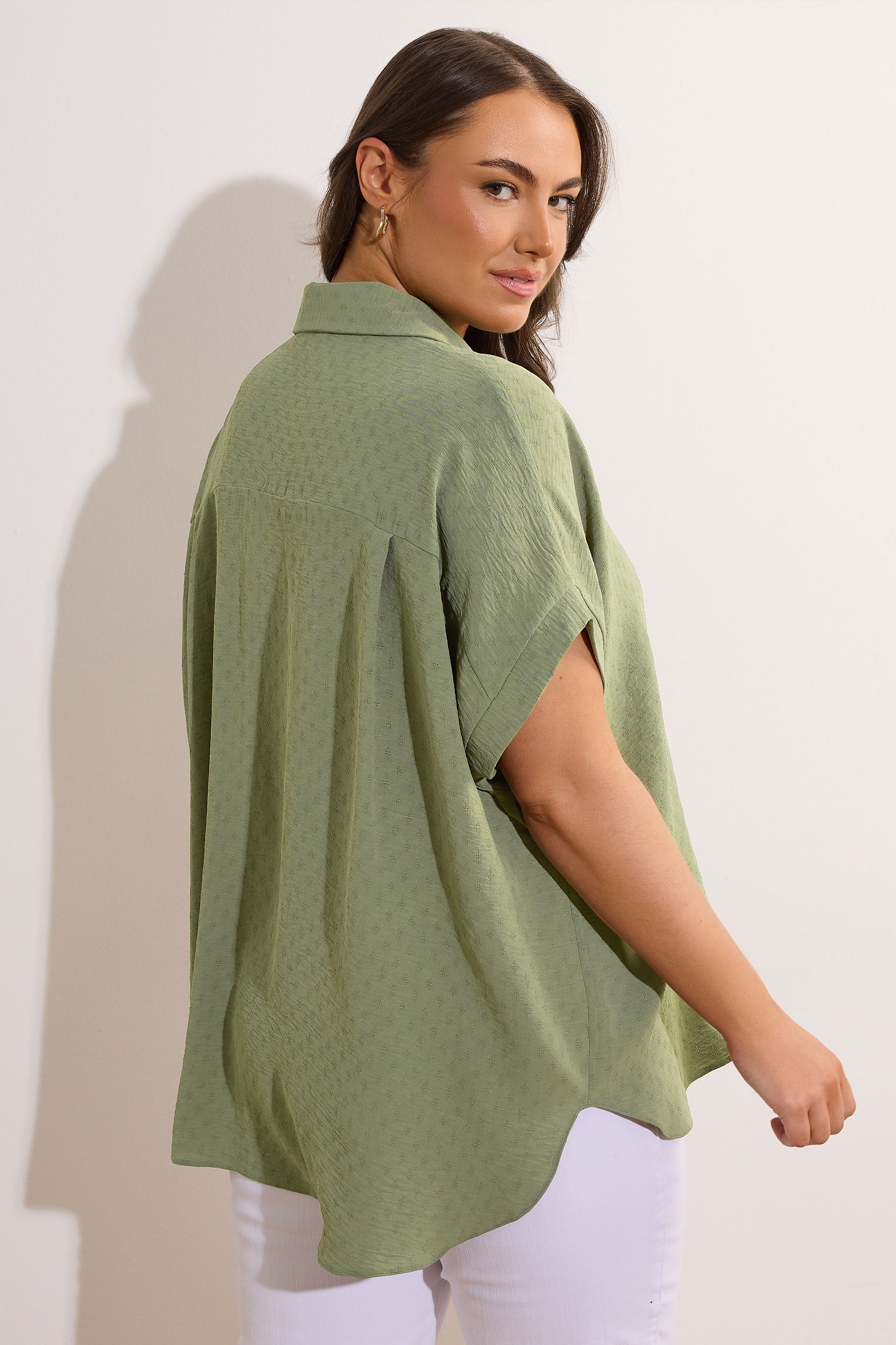 EVANS Plus Size Khaki Green Grown-On Sleeve Blouse | Evans 2