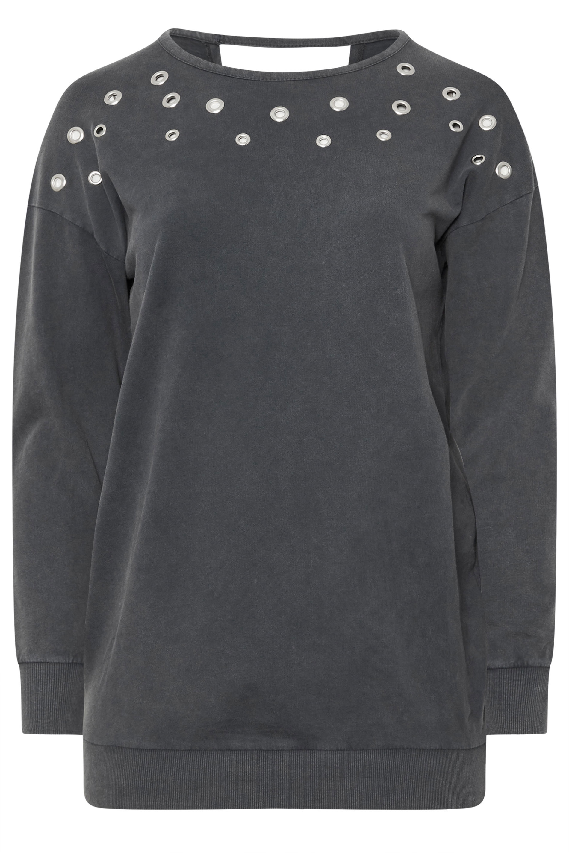 YOURS Plus Size Grey Acid Wash Eyelet Sweatshirt | Yours Clothing 5