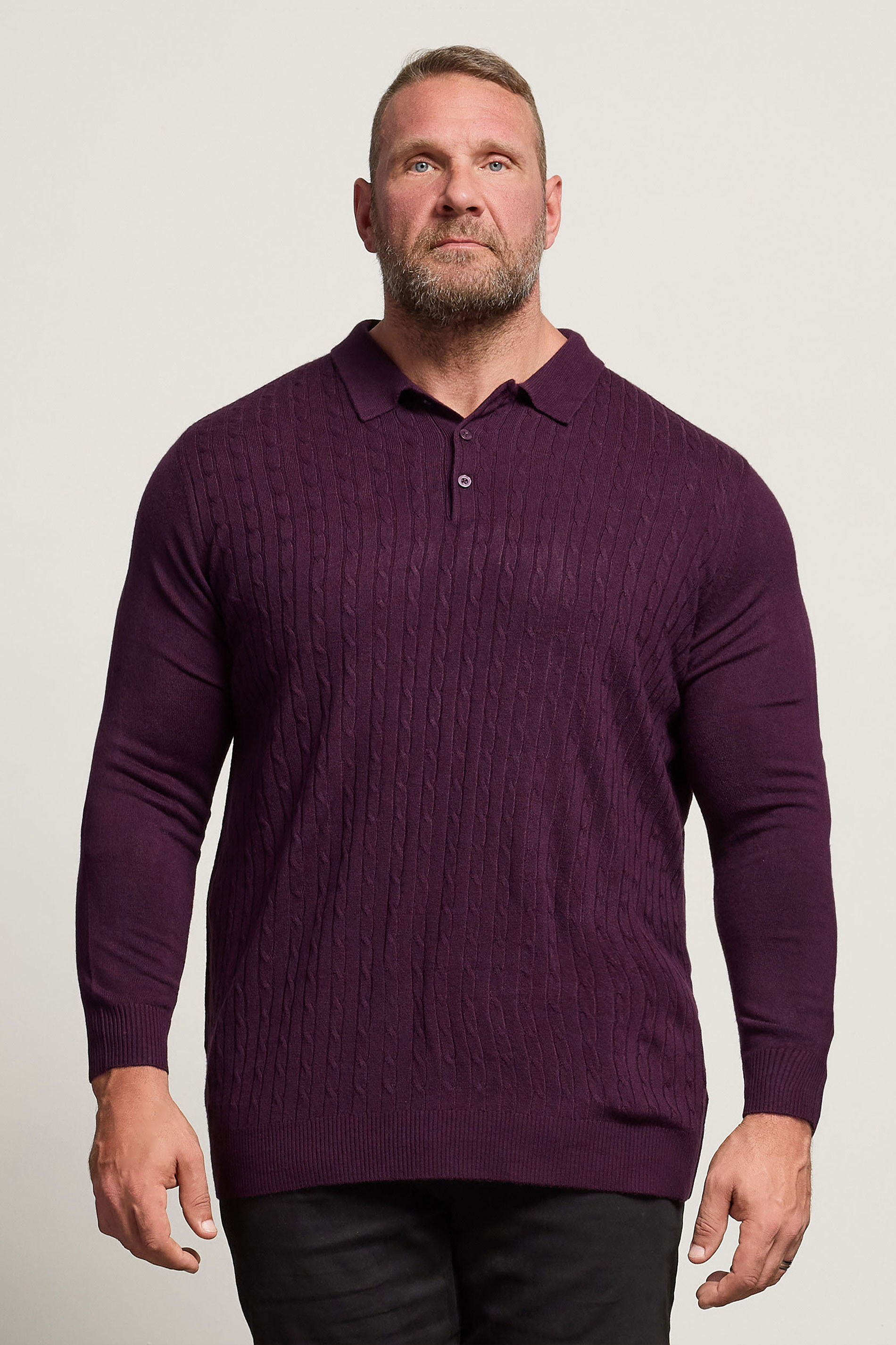 BadRhino Big & Tall Plum Purple Cable Knit Polo Shirt | BadRhino 3