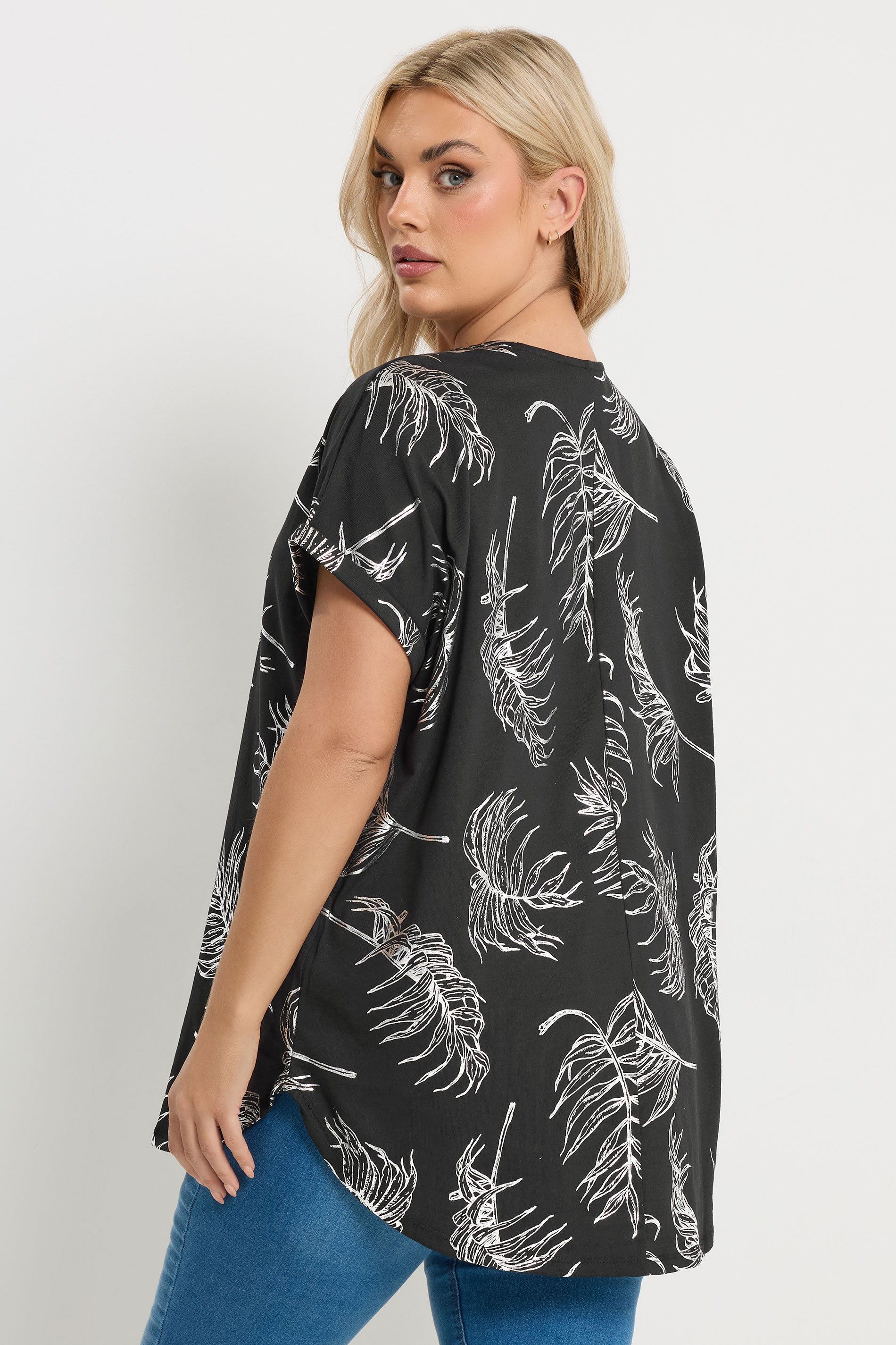 YOURS Plus Size Leaf Print Notch Neck Top | Yours Clothing 2