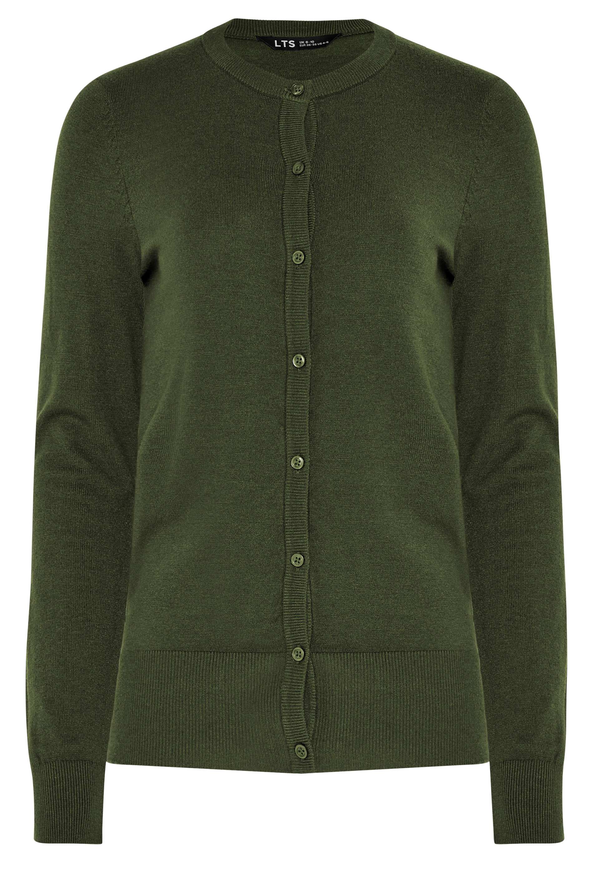 LTS Tall Dark Olive Green Crew Neck Button Cardigan | Long Tall Sally 5
