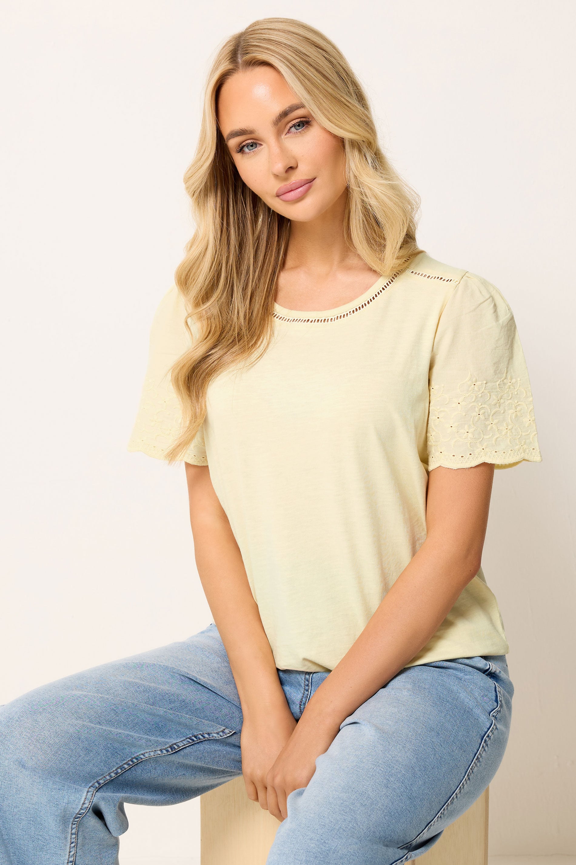 M&Co Yellow Embroidered Sleeve Cotton T-Shirt | M&Co 3