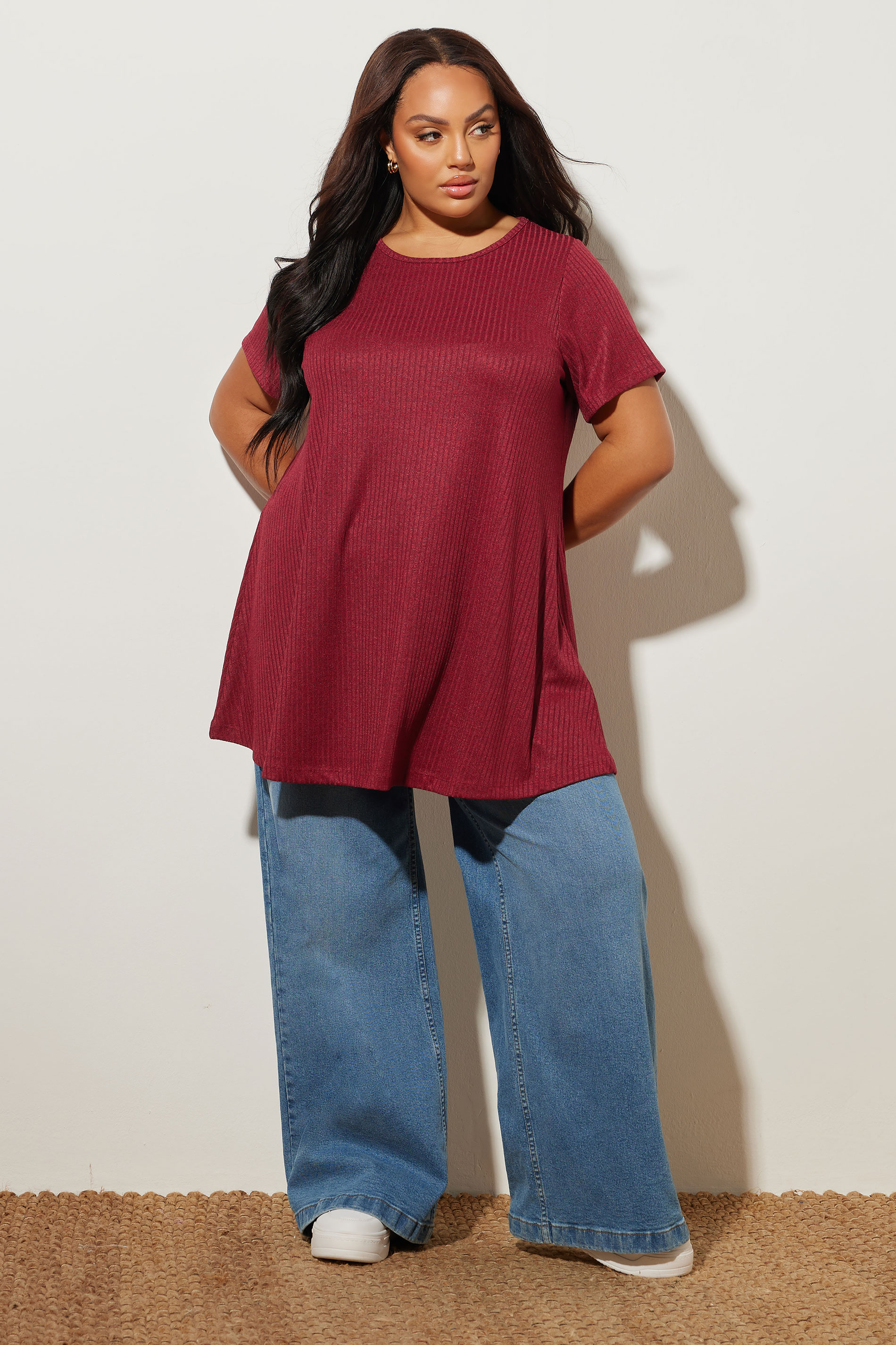 YOURS Plus Size Red Ribbed Soft Touch T-Shirt | Yours Clothing 1