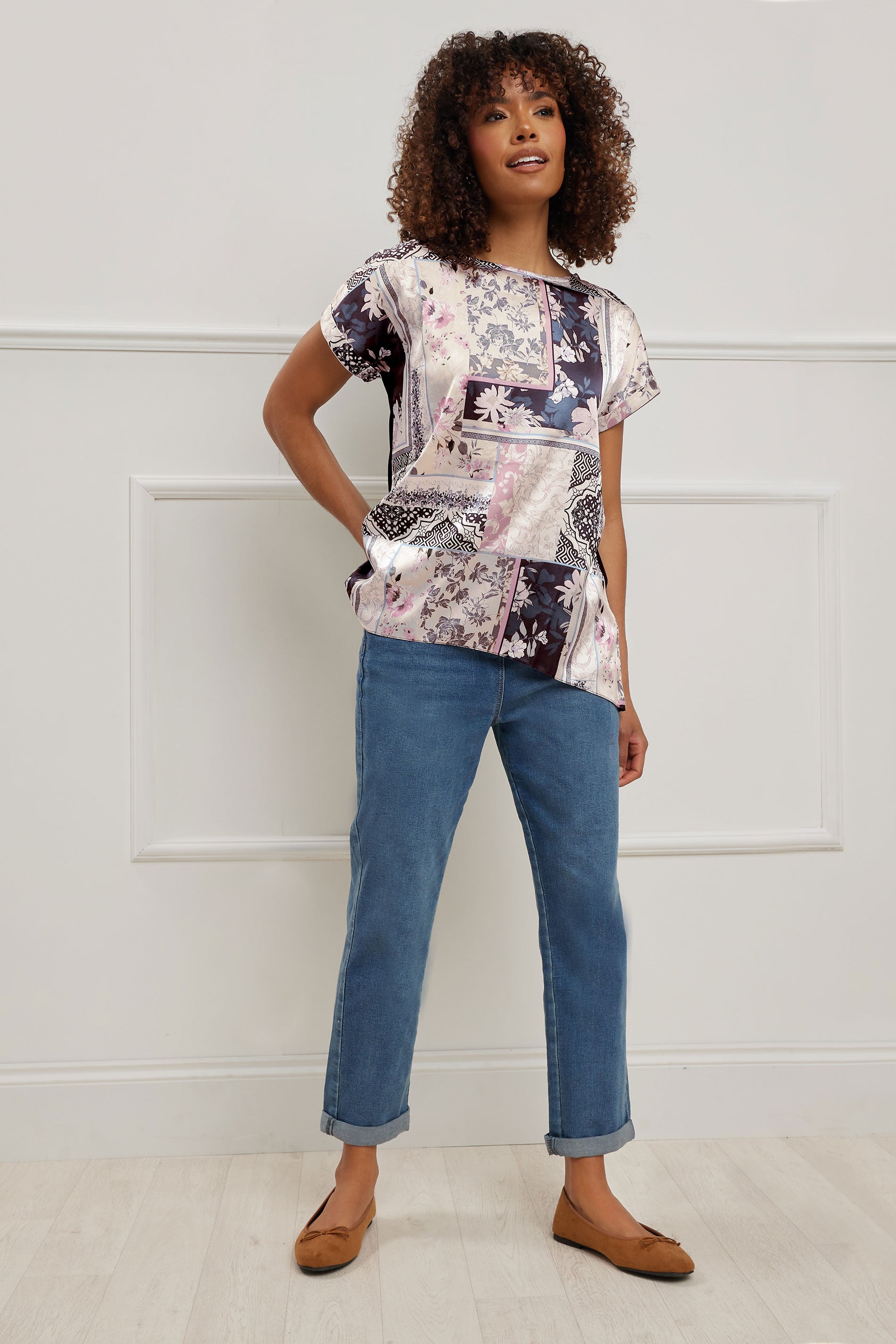 M&Co Navy Blue Scarf Print Top | M&Co 2