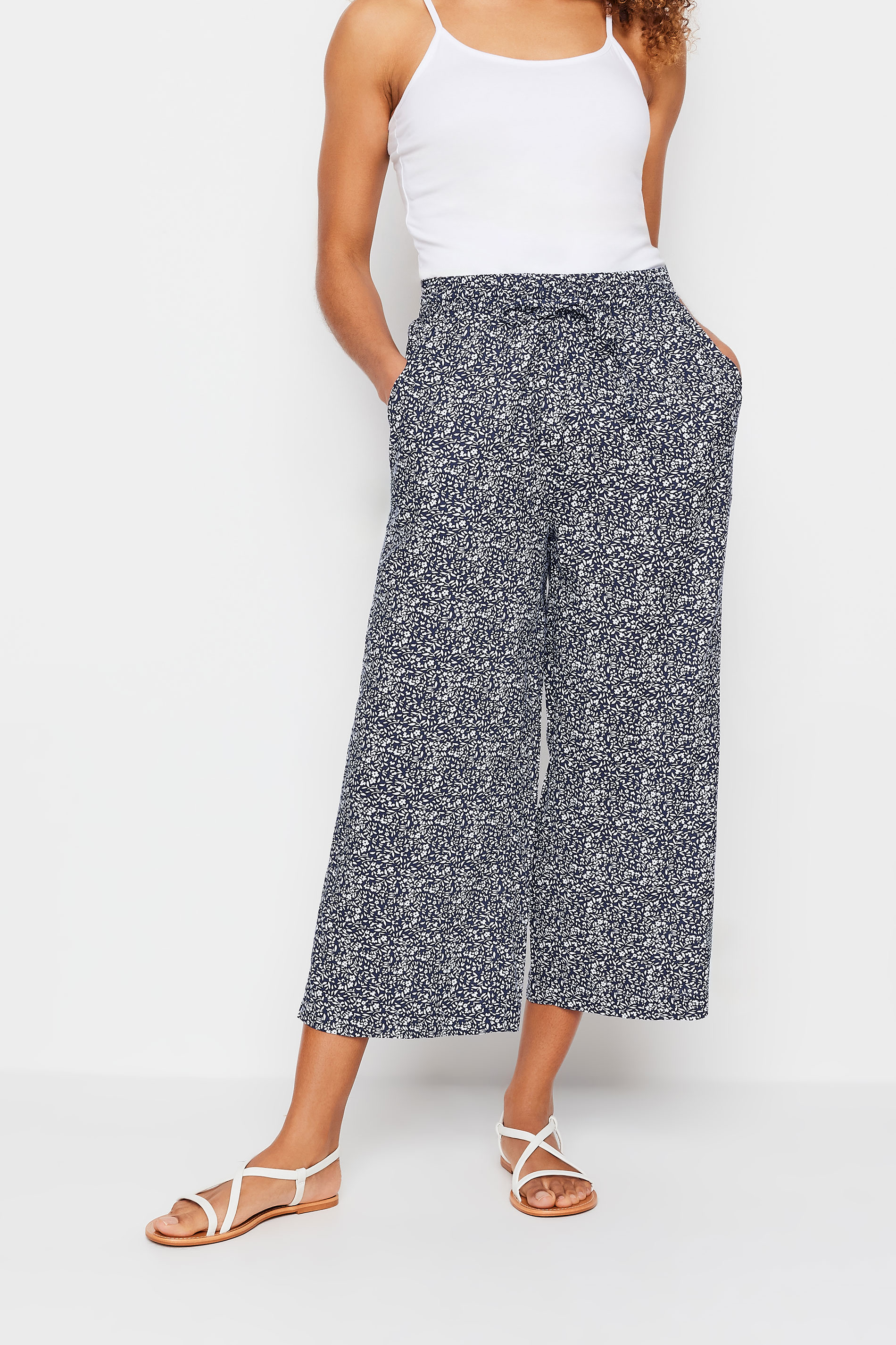 M&Co Navy Blue Ditsy Floral Culottes | M&Co 2