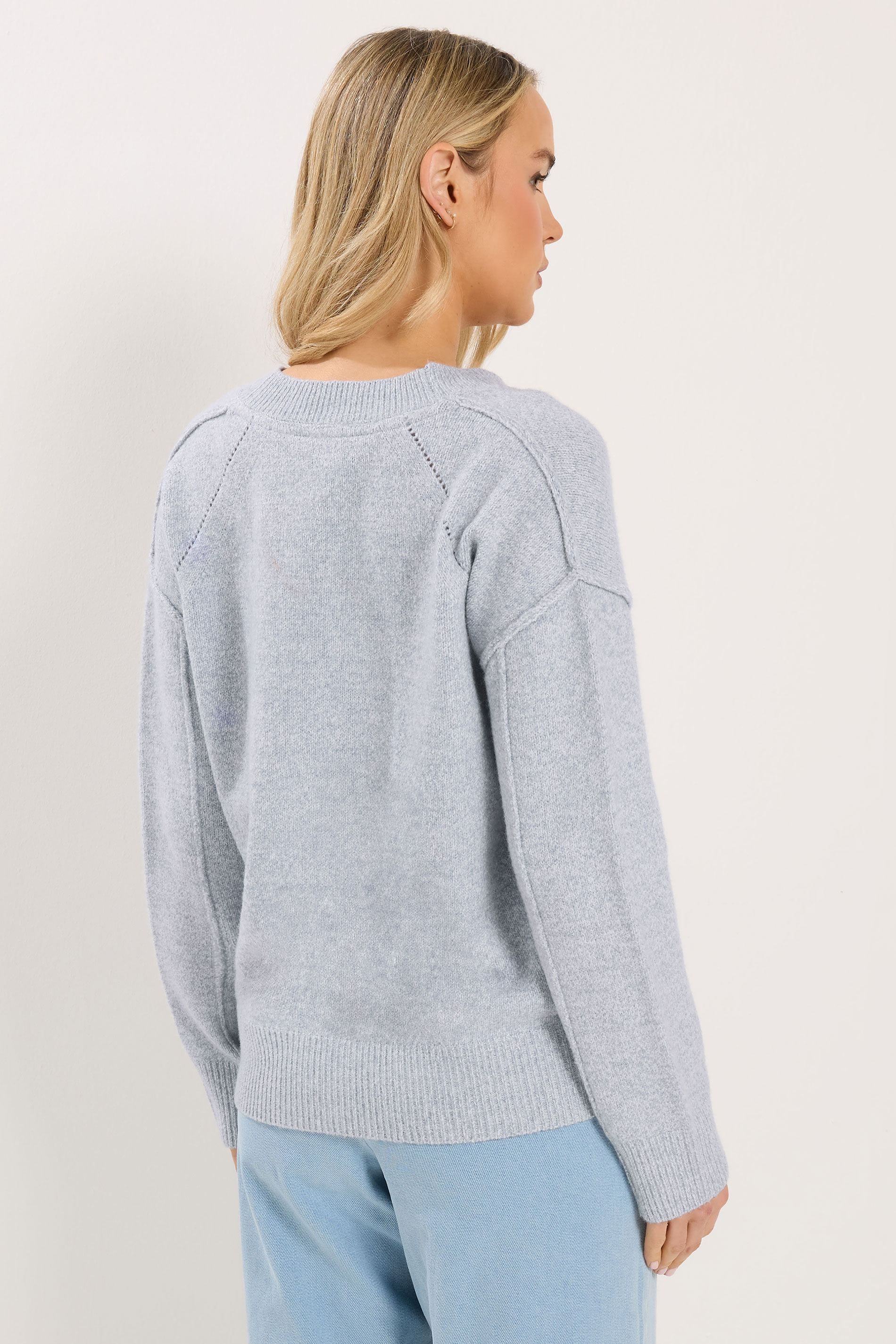 LTS Tall Blue Seam Detail Knitted Cardigan | Long Tall Sally 4