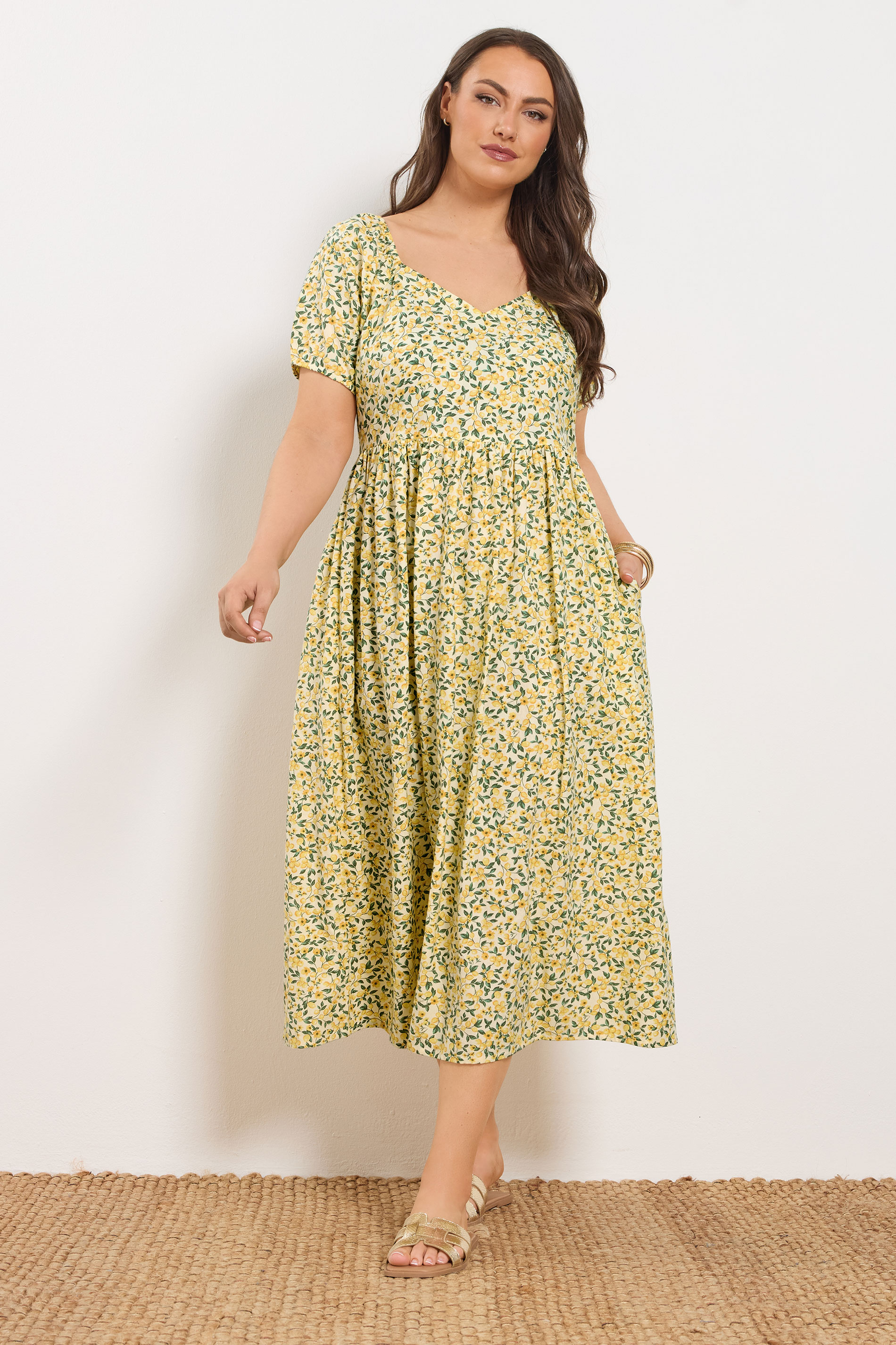 YOURS Plus Size Yellow Lemon Print Maxi Dress | Yours Clothing 3