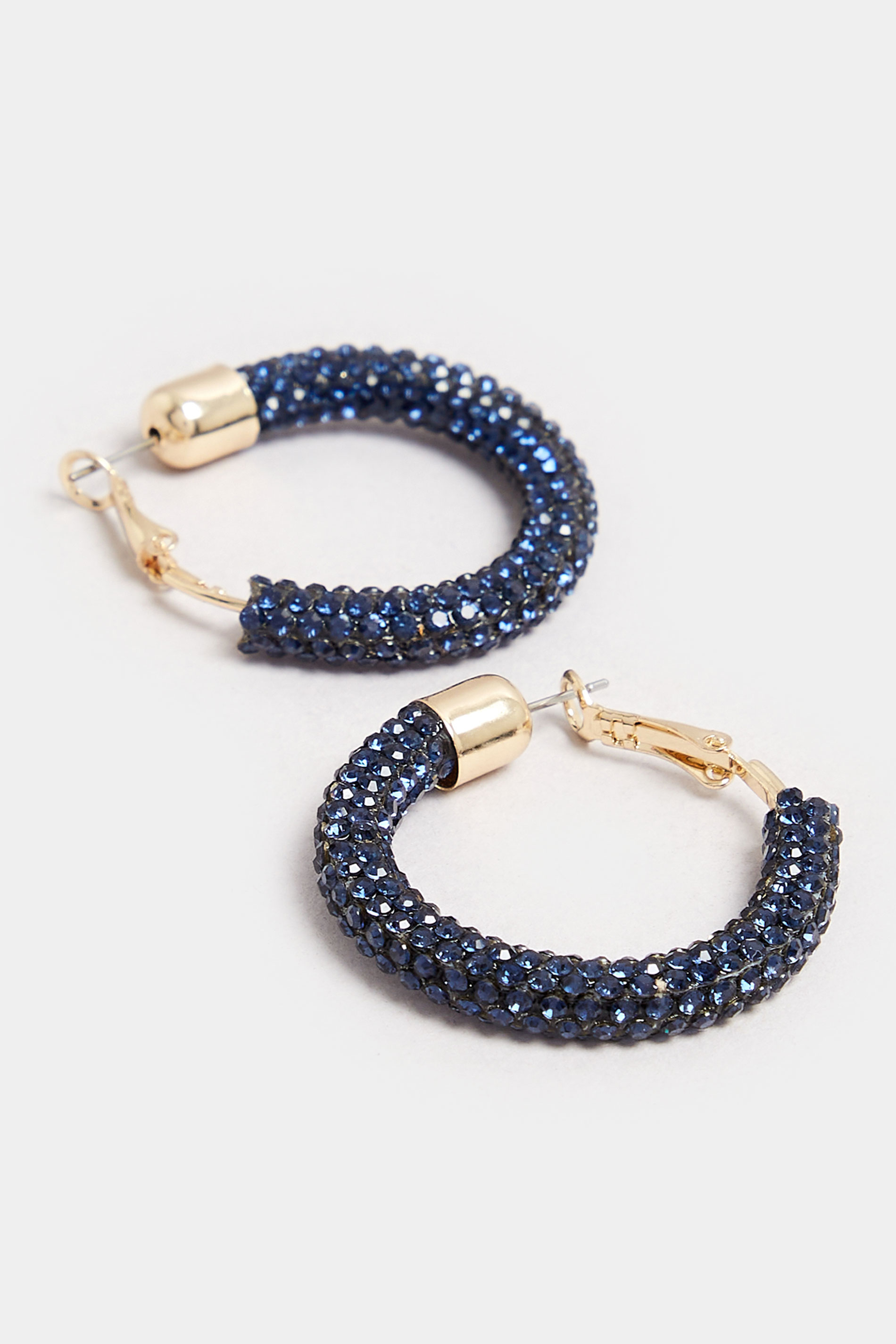 Gold Tone Navy Blue Diamante Hoop Earrings | Yours Clothing  2
