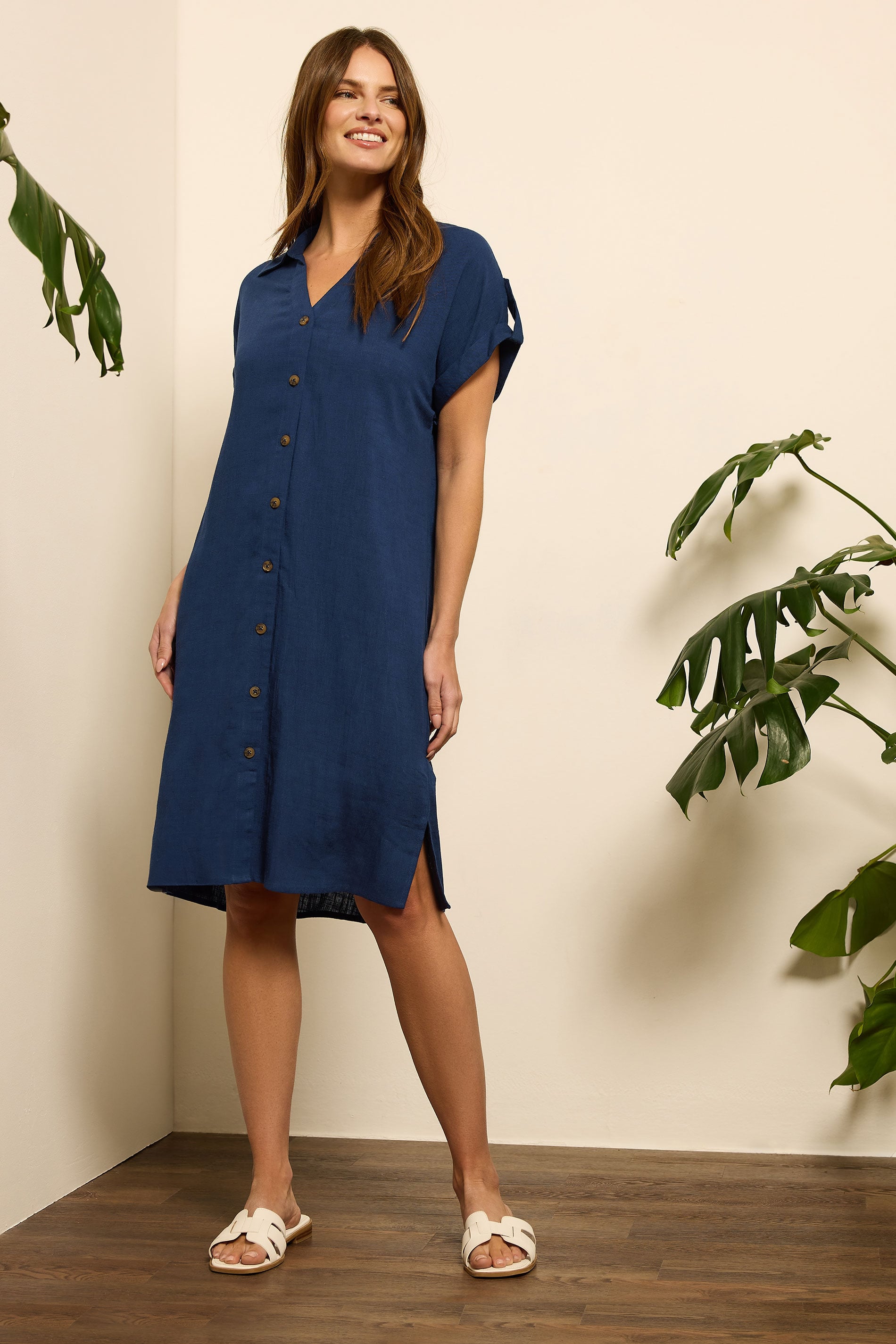 M&Co Navy Blue Relaxed Linen Shirt Dress | M&Co 1