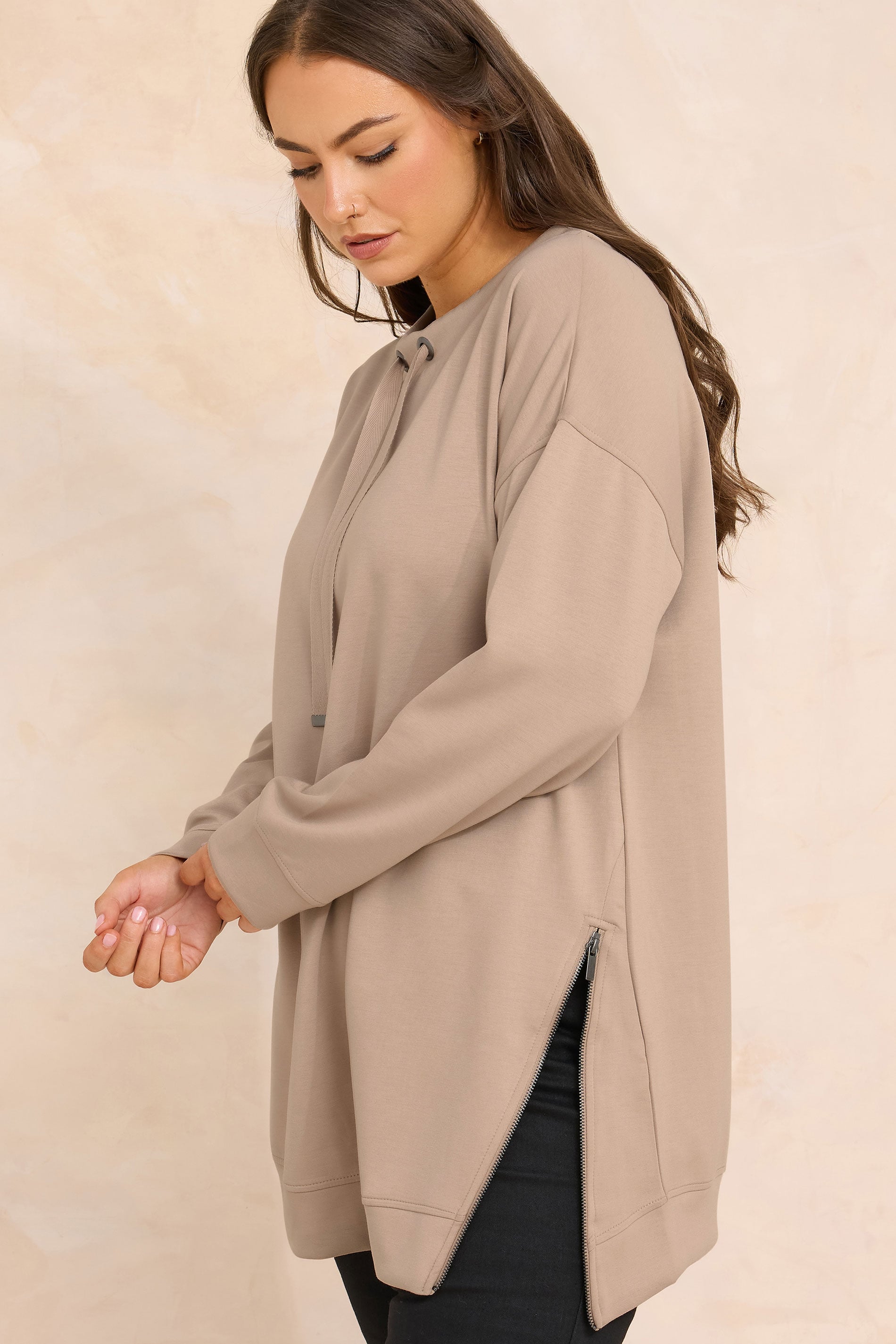 EVANS Plus Size Natural Brown Luxe Zip Detail Sweatshirt | Evans  3